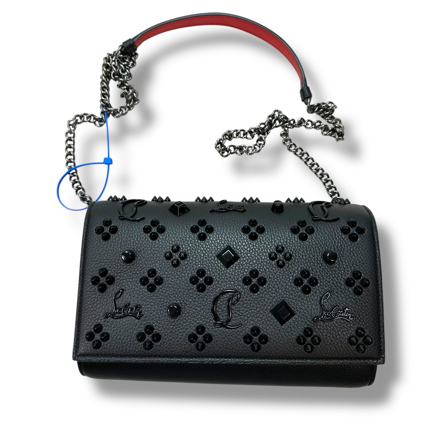 Paloma Clutch - Grained calf leather and spikes Loubinthesky - Black Crossbody Luxury Designer By Christian Louboutin, Size: Small