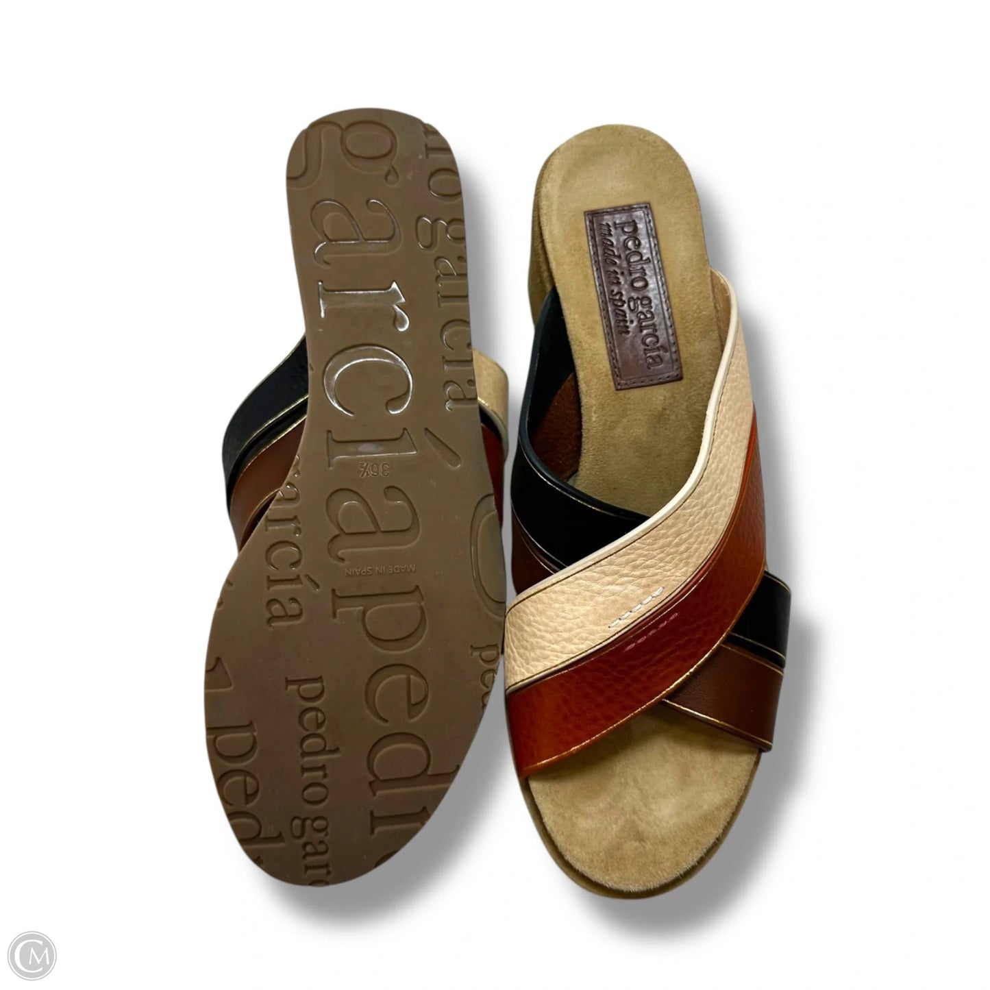 Sandals Heels Wedge By PEDRO GARCIA In Brown & Cream, Size: 6.5
