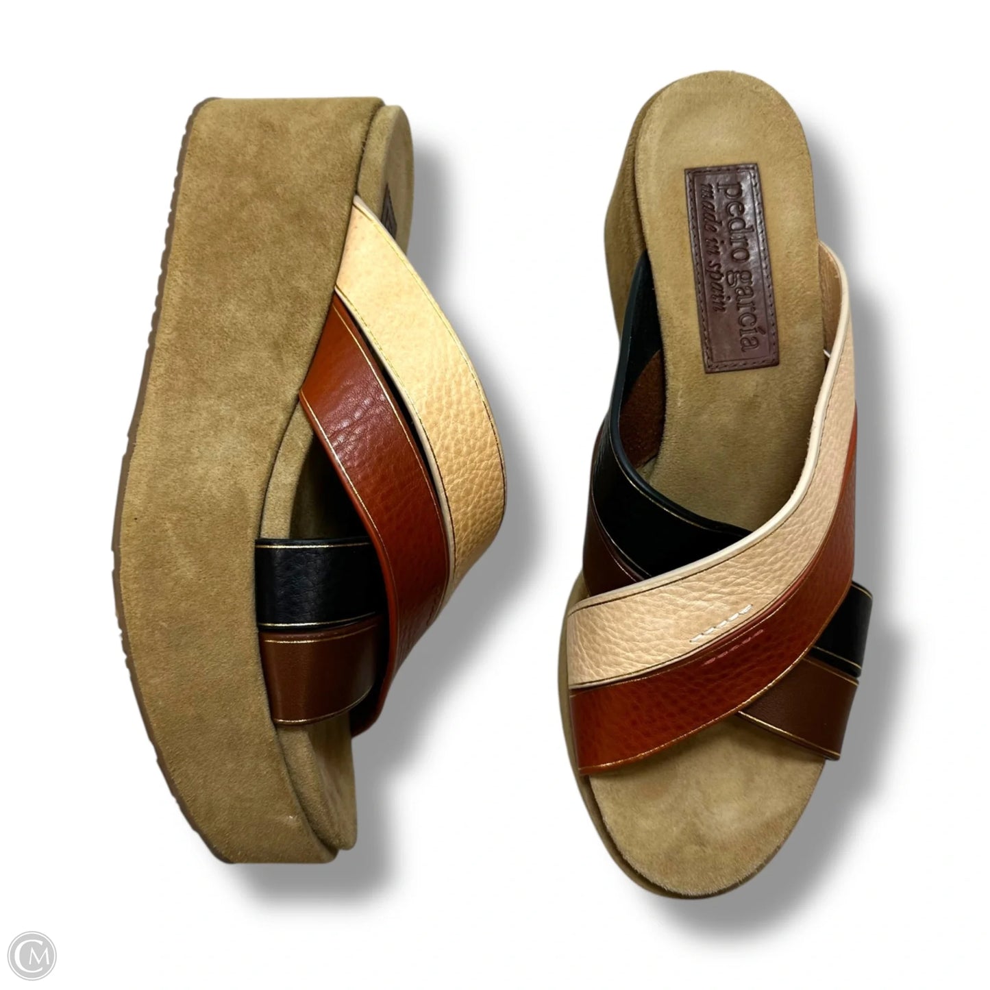 Sandals Heels Wedge By PEDRO GARCIA In Brown & Cream, Size: 6.5