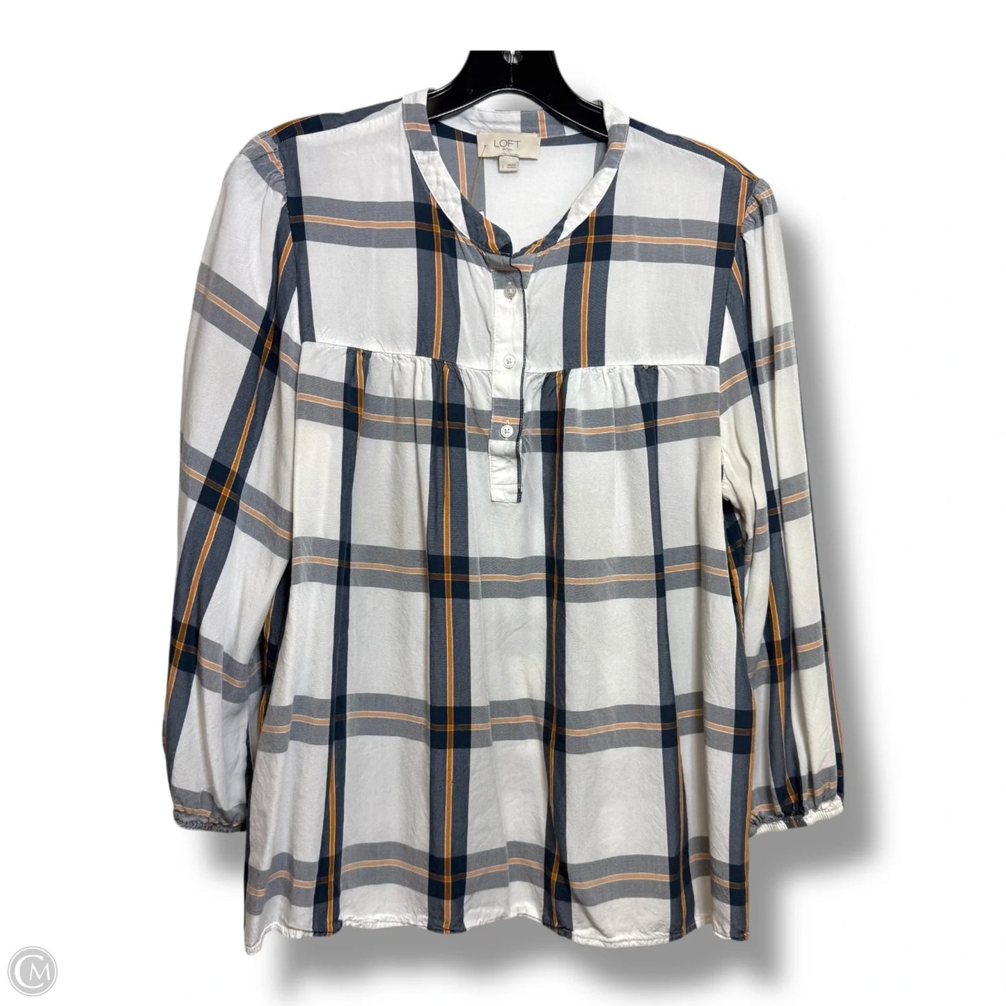 Top Long Sleeve By Loft In Plaid Pattern, Size: L