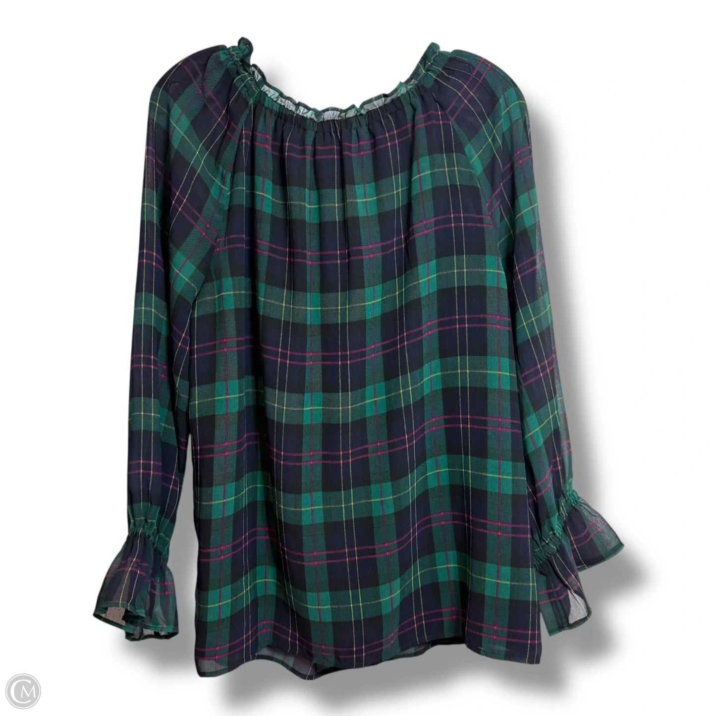 Top Long Sleeve By Talbots In Plaid Pattern, Size: M