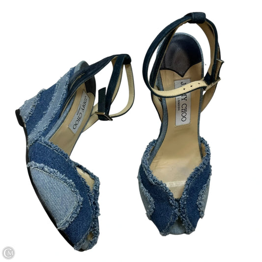 Sandals Luxury Designer By Jimmy Choo In Blue Denim, Size: 6