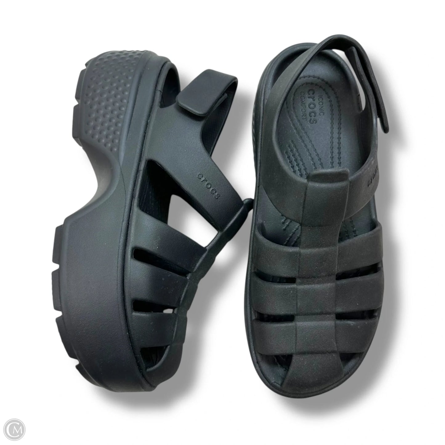 Sandals Heels Platform By Crocs In Black, Size: 9