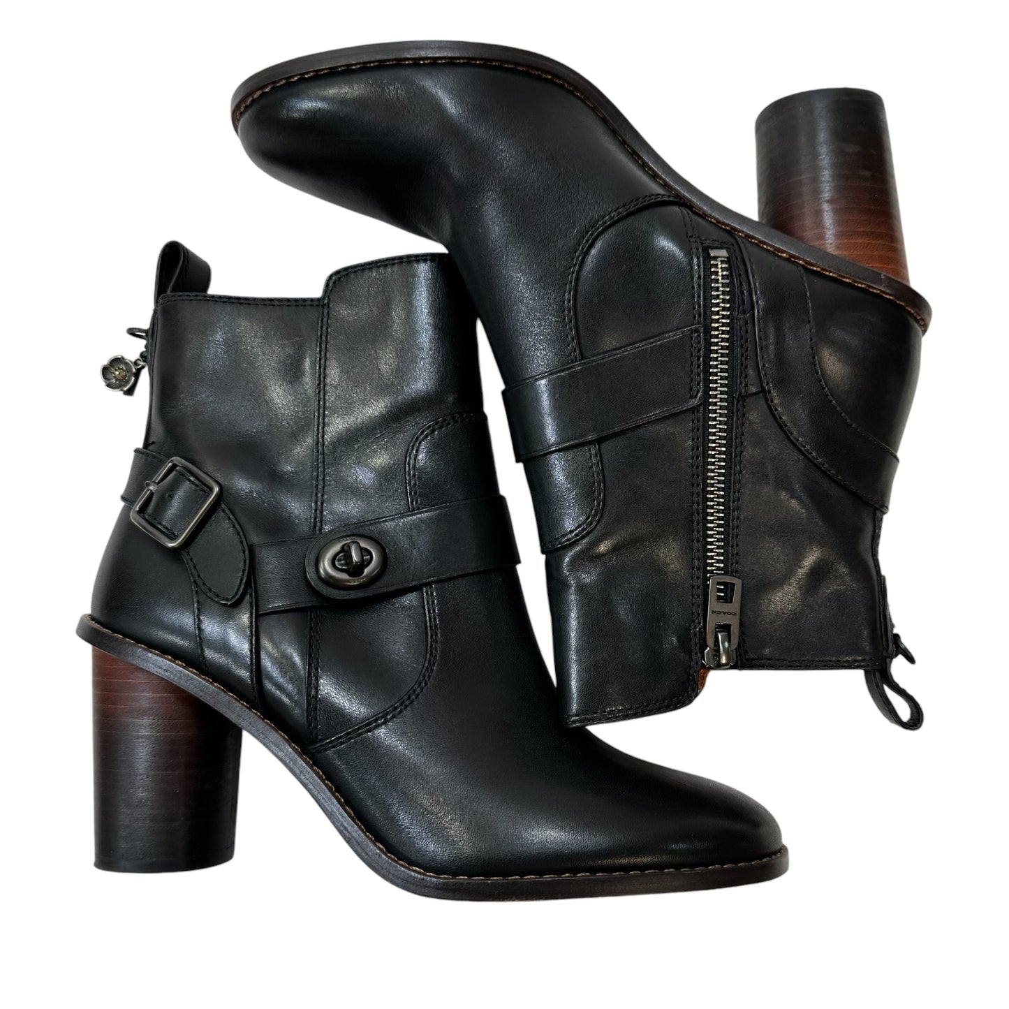 Boots Ankle Heels By Coach In Black, Size: 7