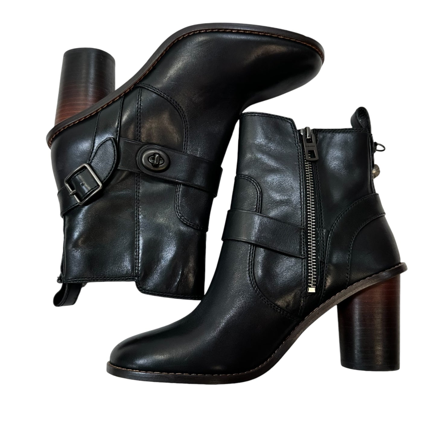 Boots Ankle Heels By Coach In Black, Size: 7