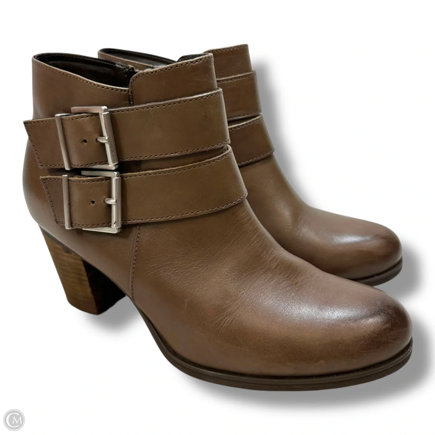 Boots Ankle Heels By Clarks In Brown, Size: 7.5