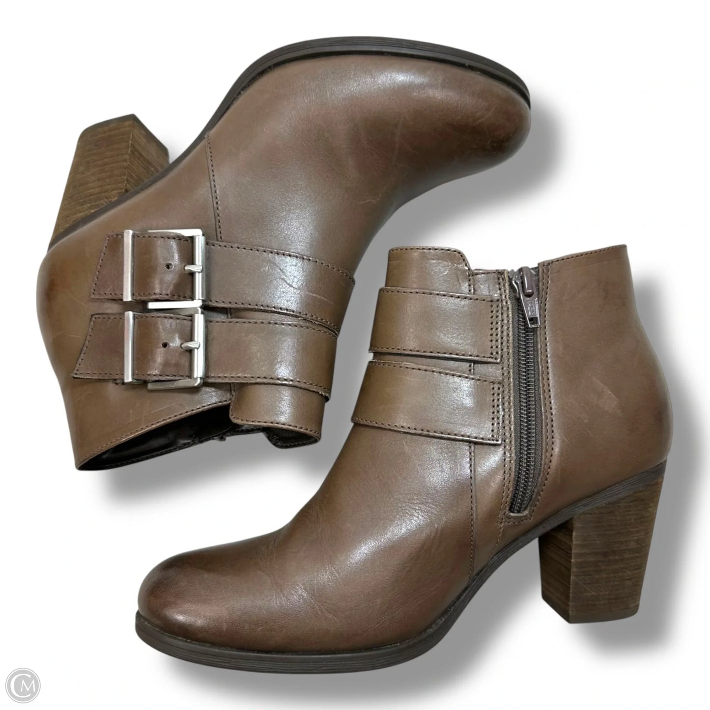 Boots Ankle Heels By Clarks In Brown, Size: 7.5