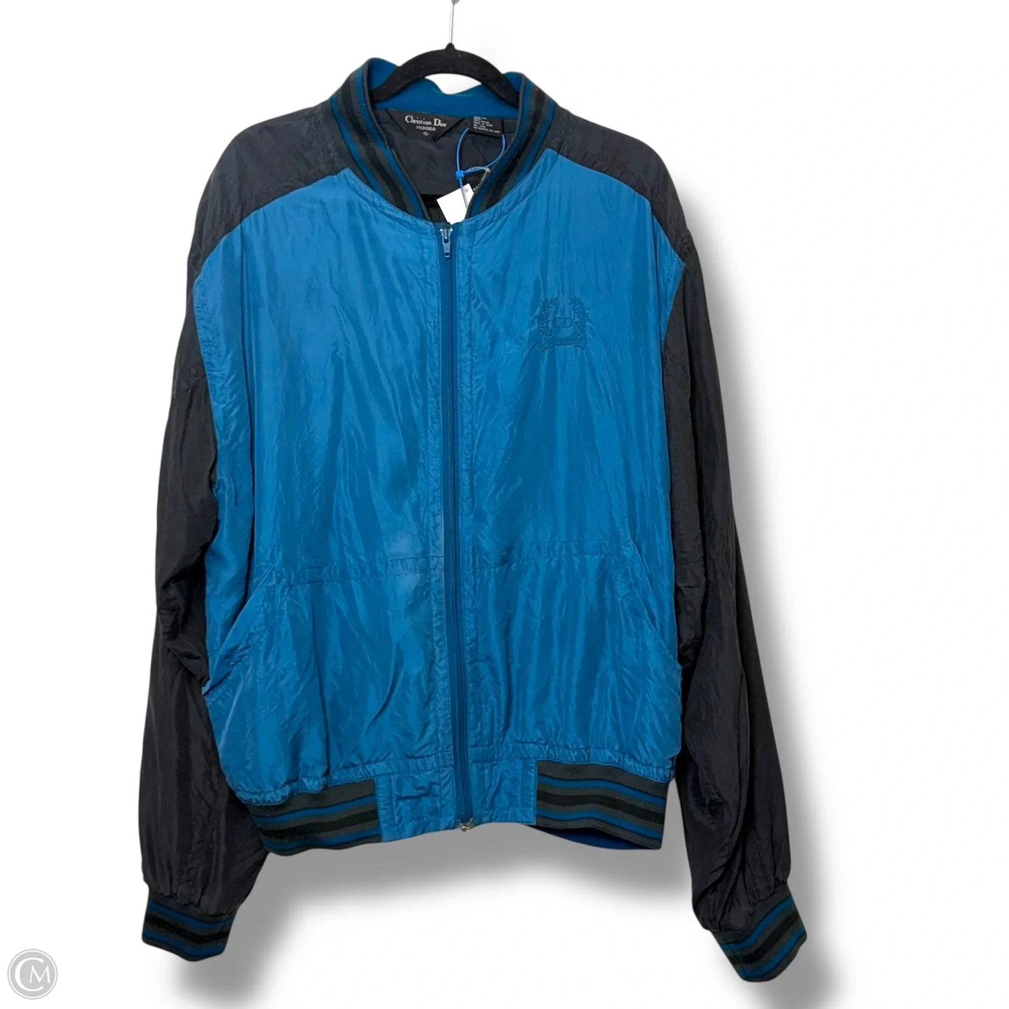 Silk Jacket Luxury Designer By Dior In Blue, Size: Xl
