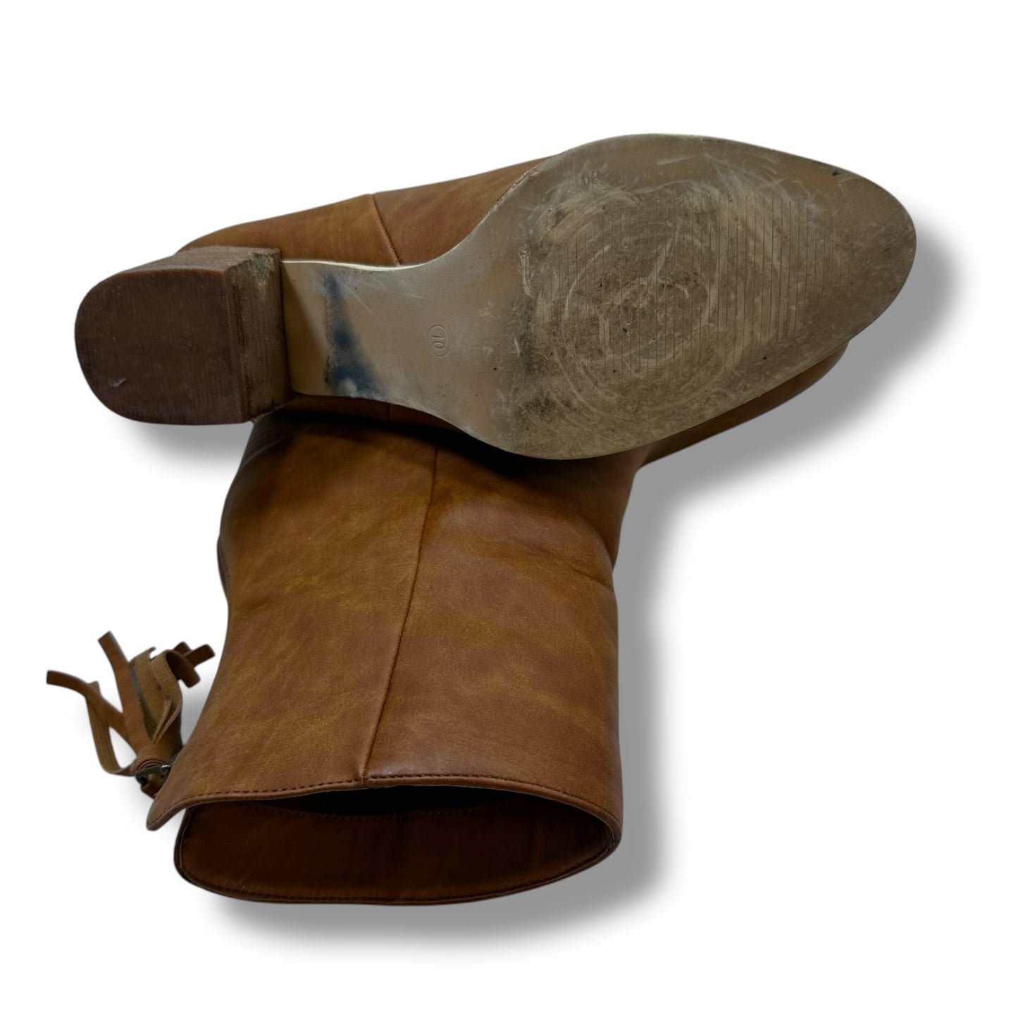 Boots Ankle Heels By Clothes Mentor In Tan, Size: 10
