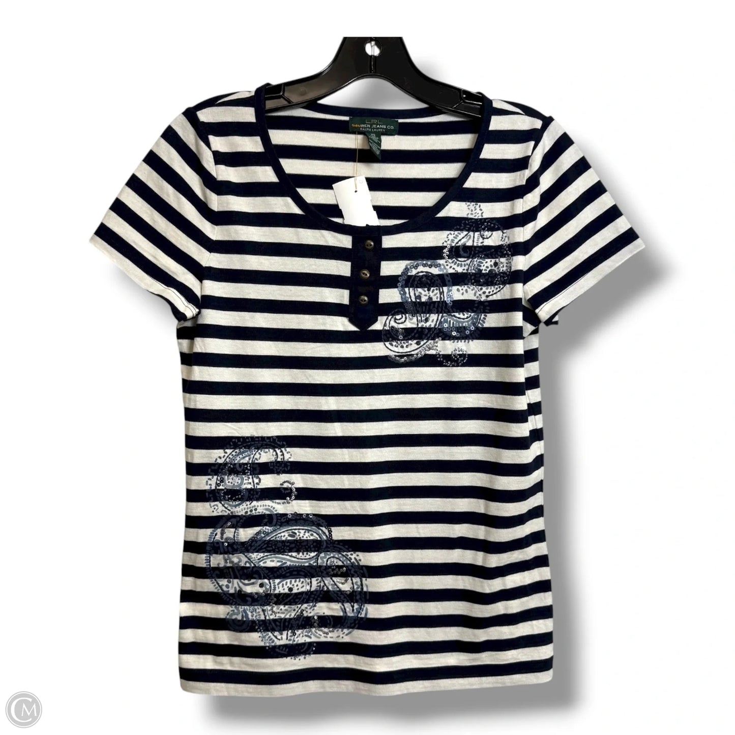 Top Short Sleeve By Lauren By Ralph Lauren In Striped Pattern, Size: Xs