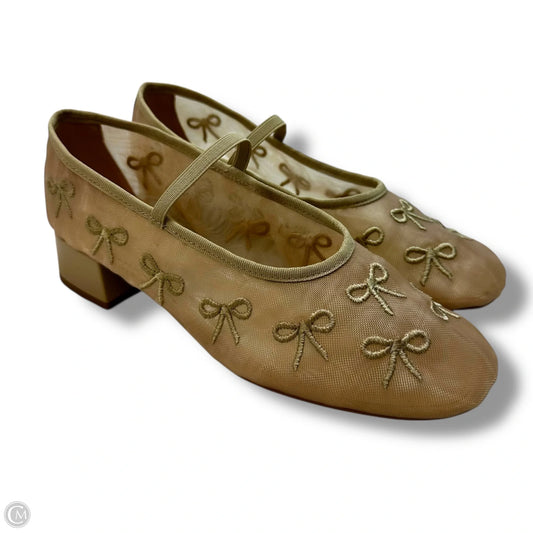 Bow embroidered Mary Jane Shoes Flats By Maeve In Tan, Size: 7.5
