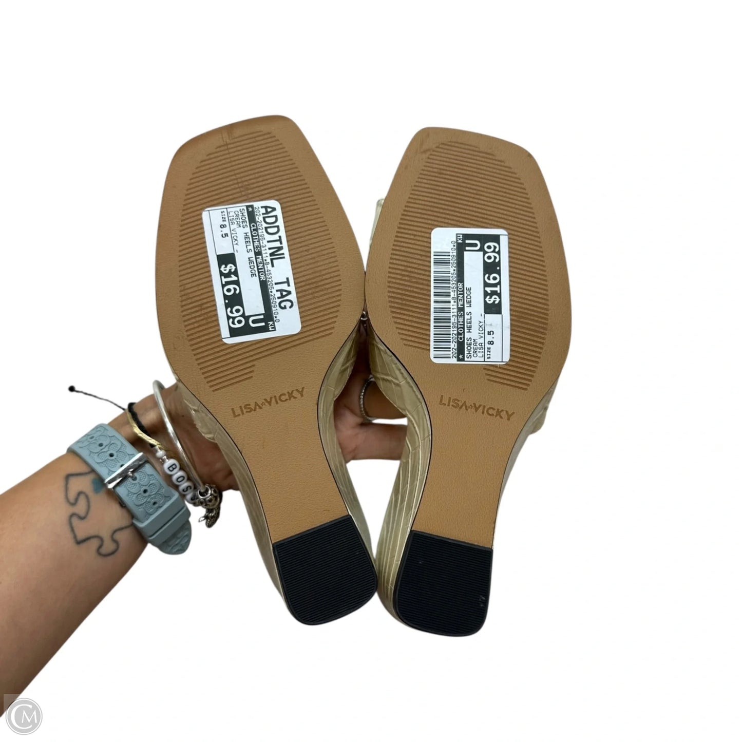 Shoes Heels Wedge By Clothes Mentor In Cream, Size: 8.5