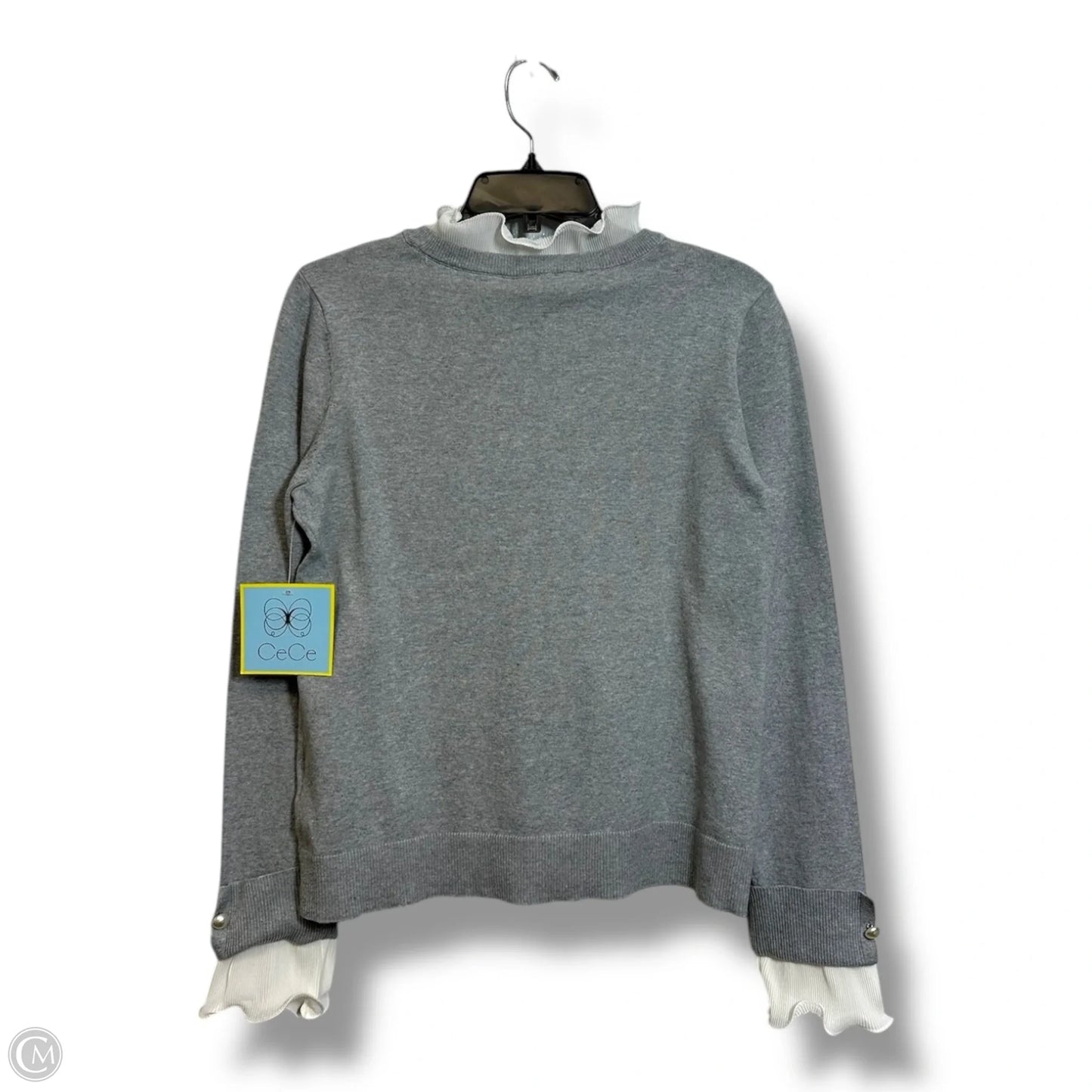 Top Long Sleeve By Cece In Grey & White, Size: S