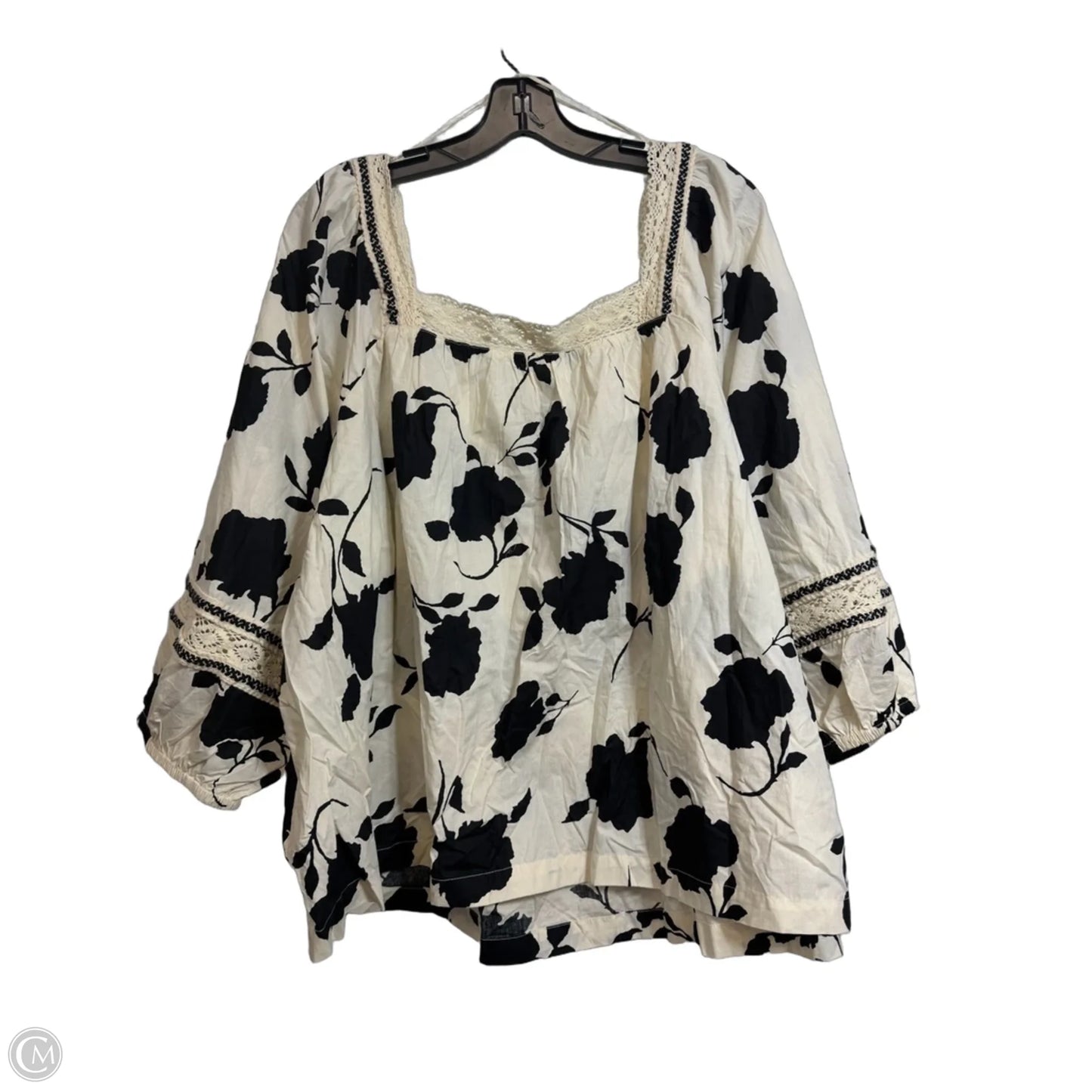 Top 3/4 Sleeve Basic By Maurices In Black & Cream, Size: 3x