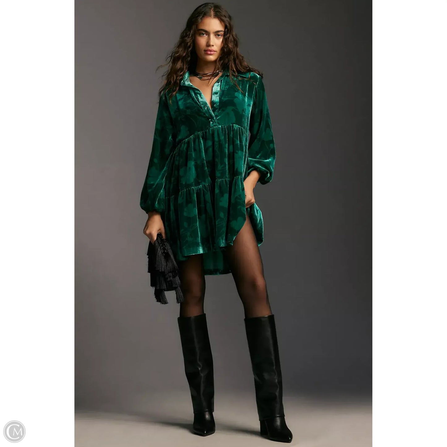 The Bettina Tiered Mini Shirt Dress Casual Short By Maeve In Green, Size: M
