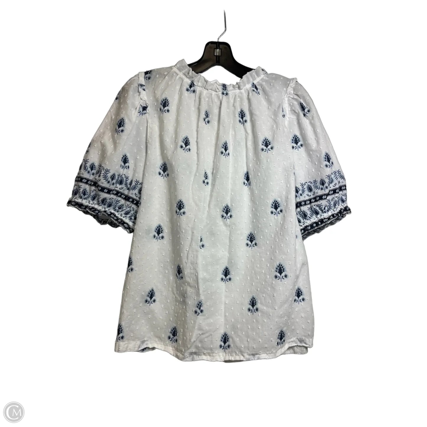Top Short Sleeve By Loft In Blue & White, Size: L