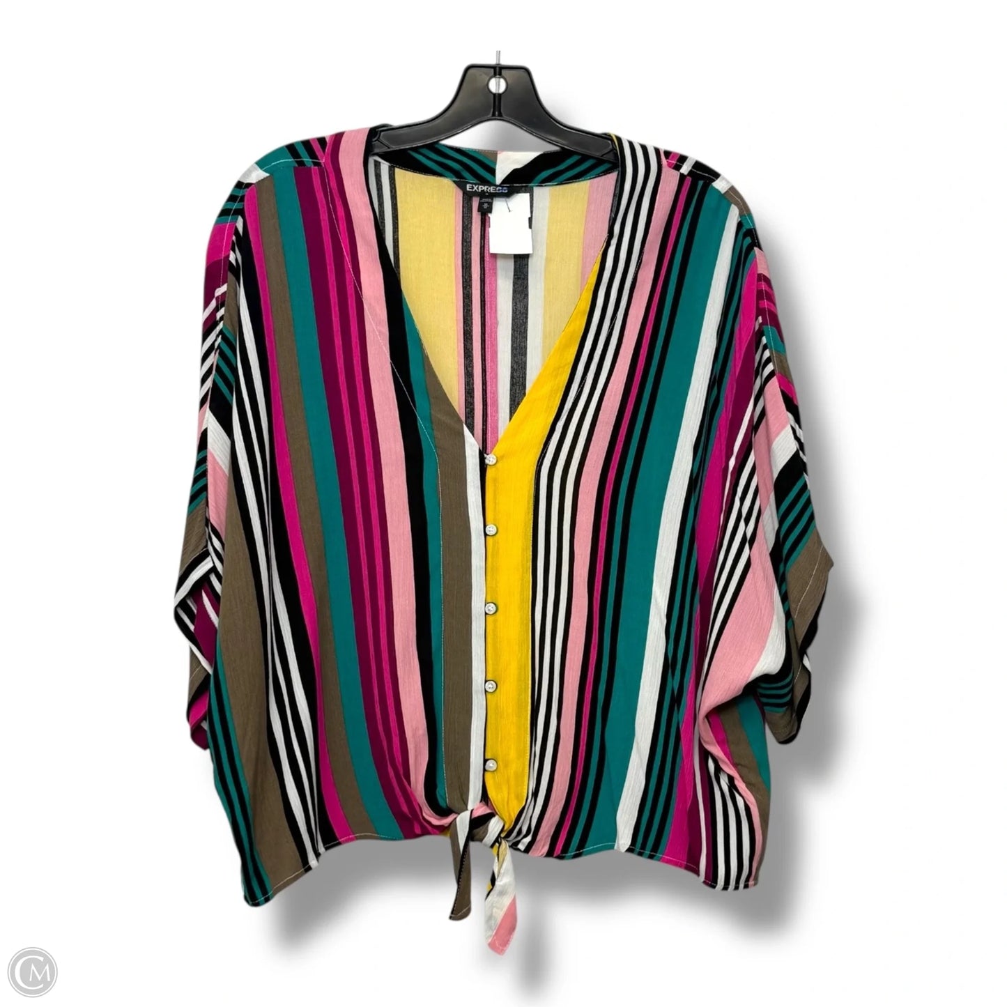Top Short Sleeve By Express In Striped Pattern, Size: M