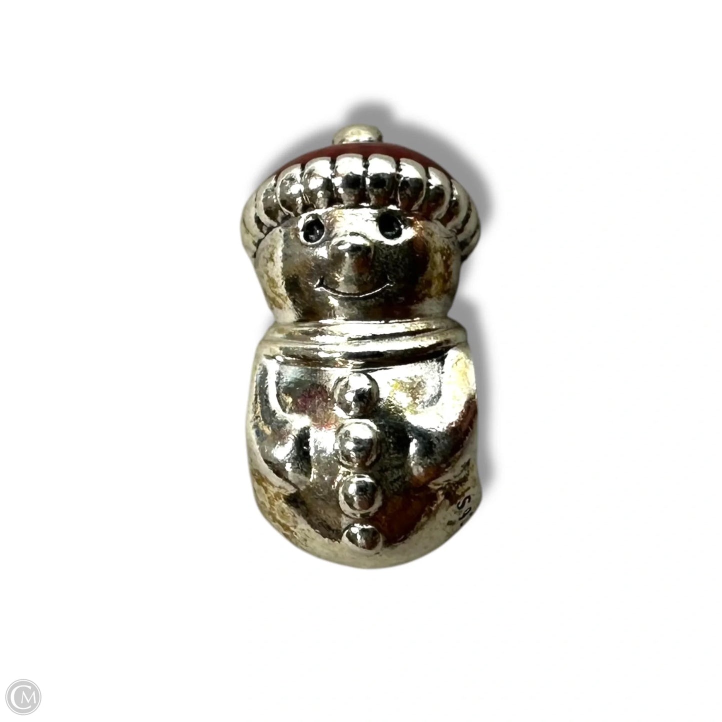 Sterling Silver Snowman charm with red enamel hat By Pandora