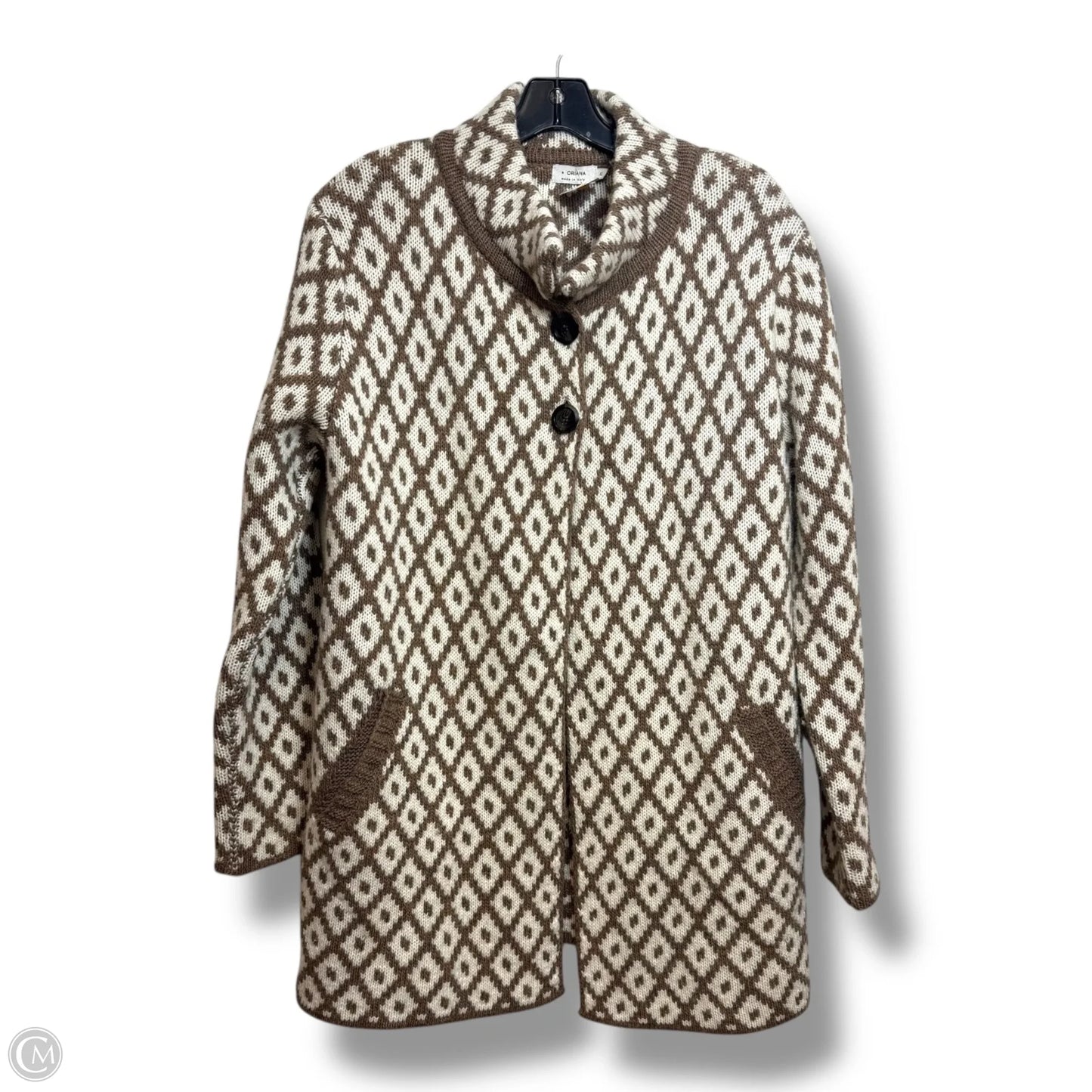 Wool Cardigan By ORIANA In Tan, Size: Xl