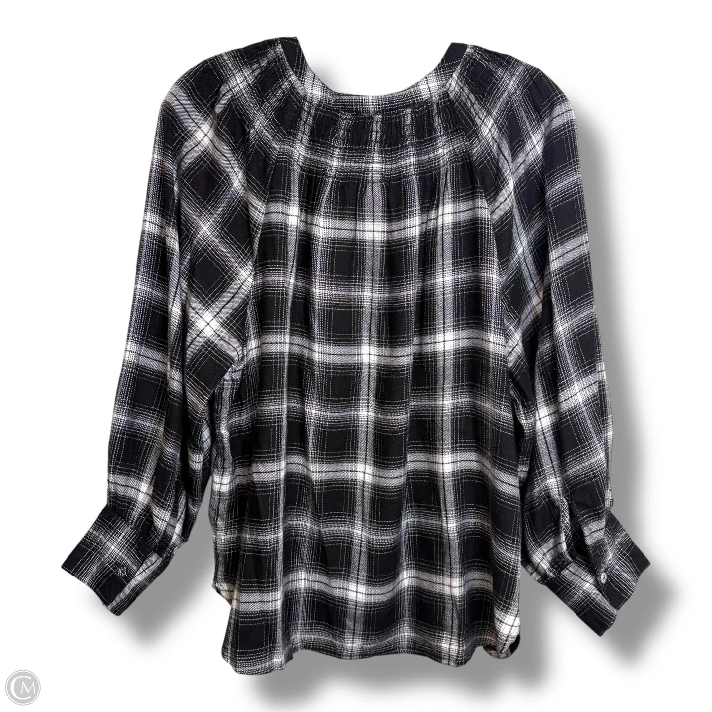 Top 3/4 Sleeve By Loft In Plaid Pattern, Size: M