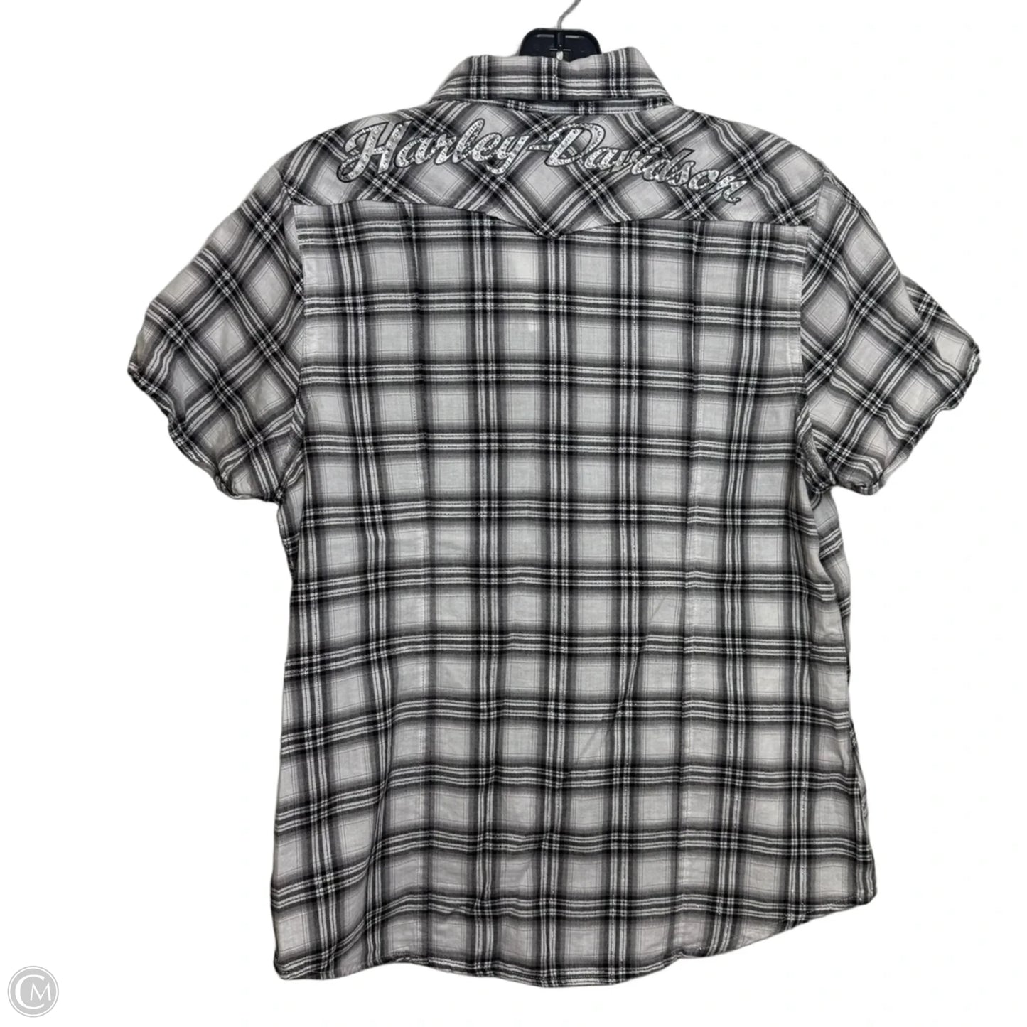 Top Short Sleeve By Harley Davidson In Plaid Pattern, Size: M