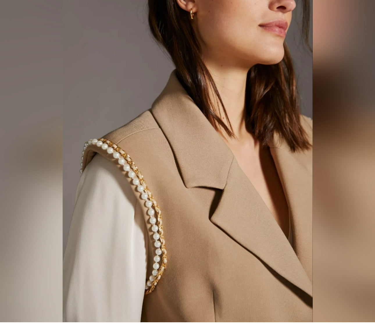 Blazer and Short Set By Anthropologie X Jovonna London In Tan, Size: Xs