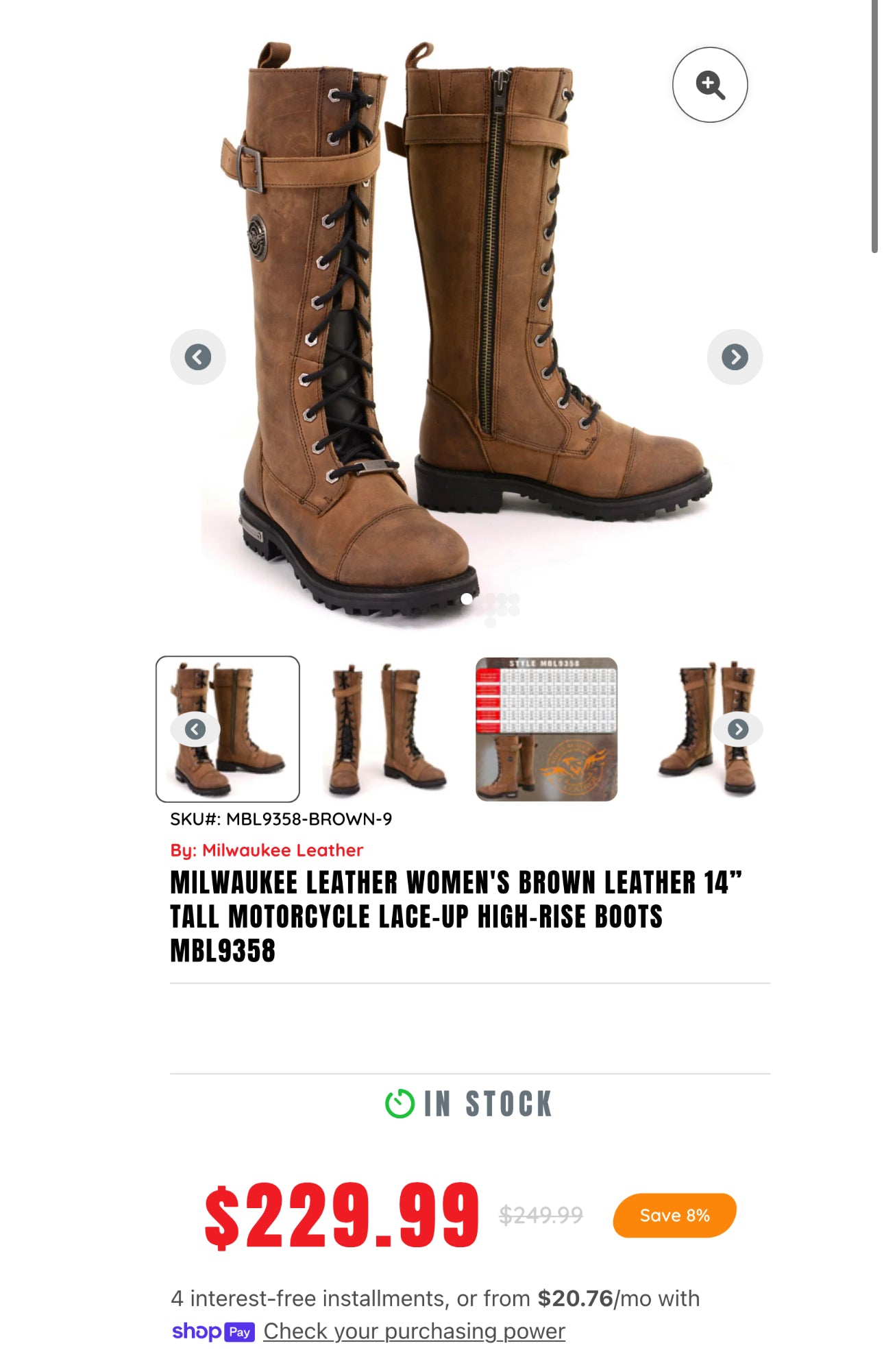 TALL MOTORCYCLE LACE-UP HIGH-RISE BOOTS By MILWAUKEE LEATHER In Brown, Size: 9.5