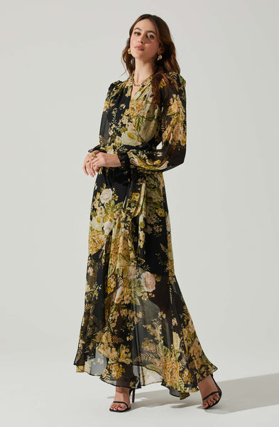 Wrap Dress Casual Maxi By Astr In Floral Print, Size: L