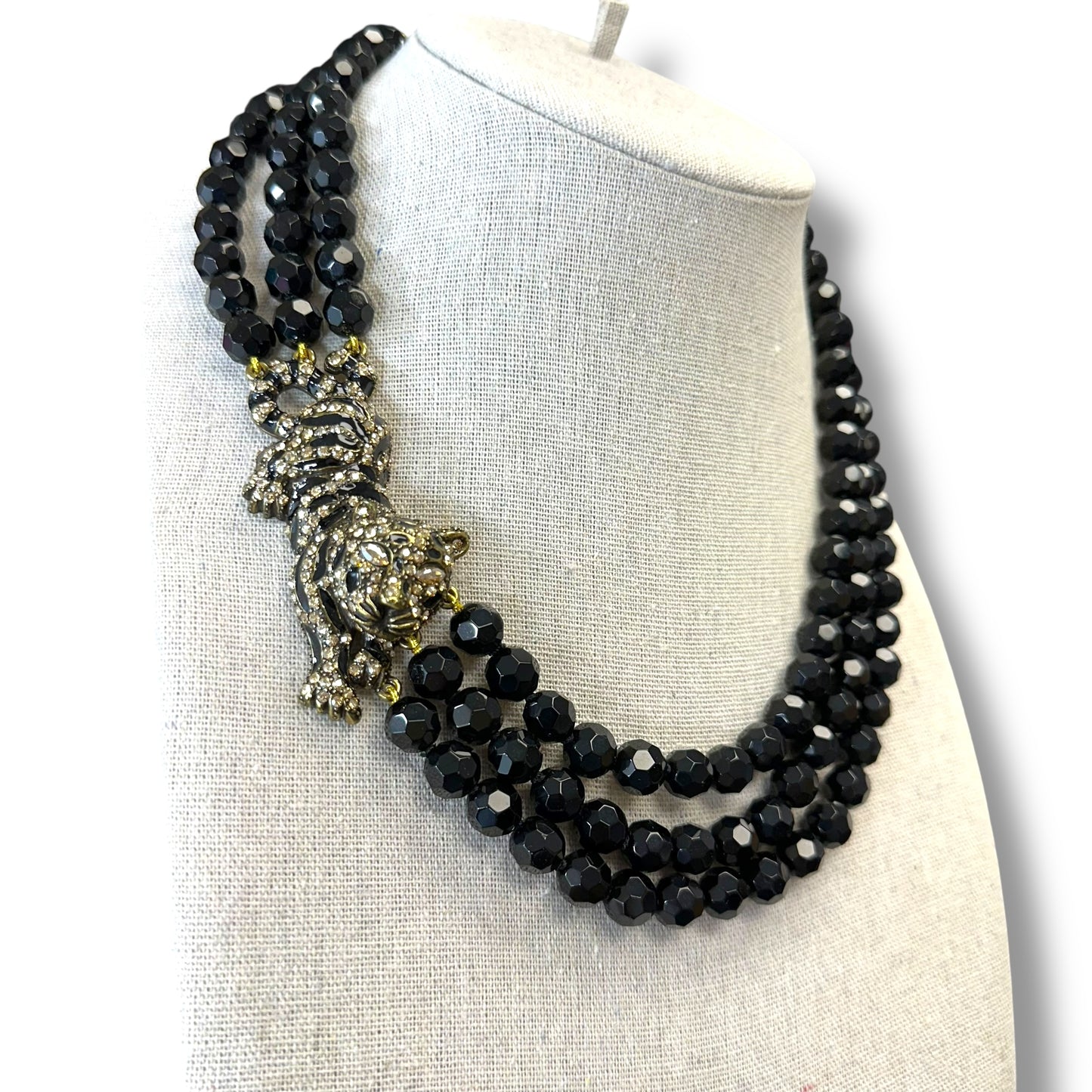 Beaded Rhinestone Tiger Tigress Statement Necklace Choker & Collar By HEIDI DAUS