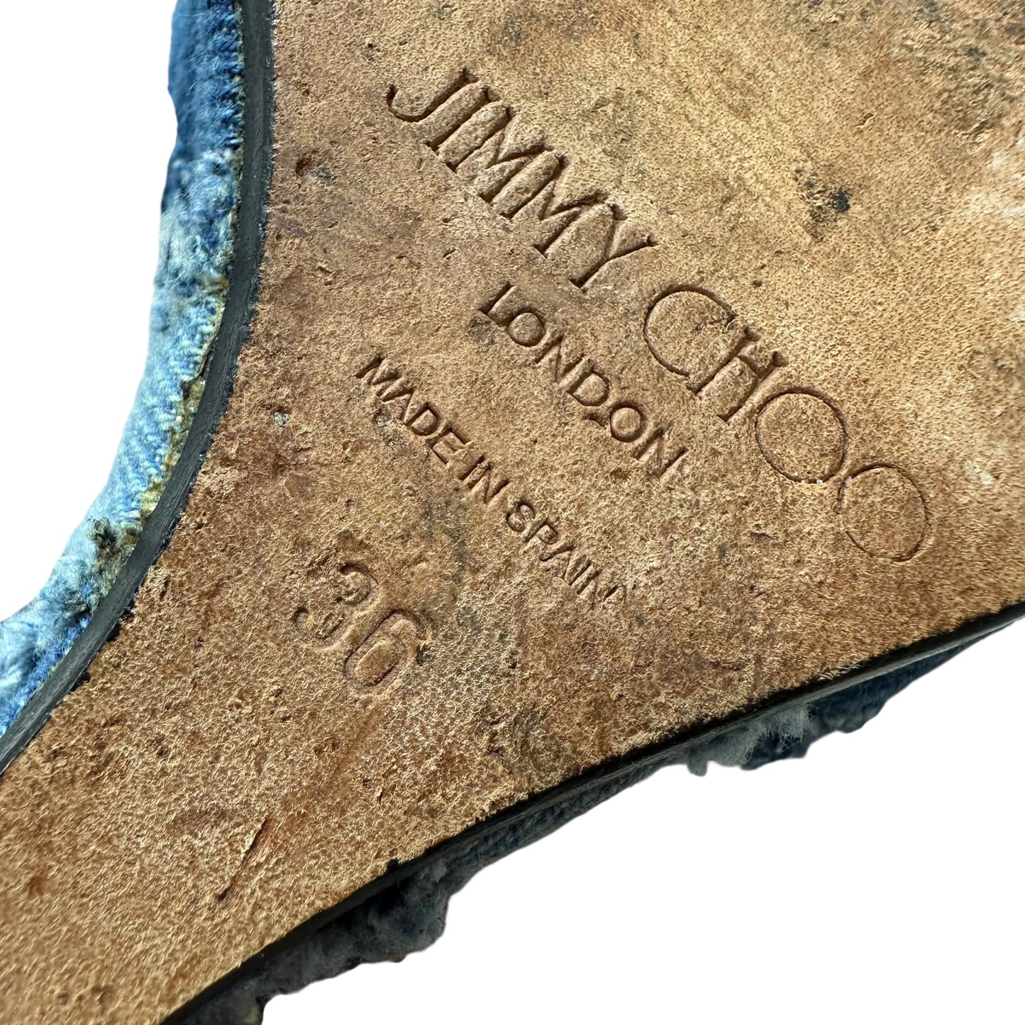 Sandals Luxury Designer By Jimmy Choo In Blue Denim, Size: 6
