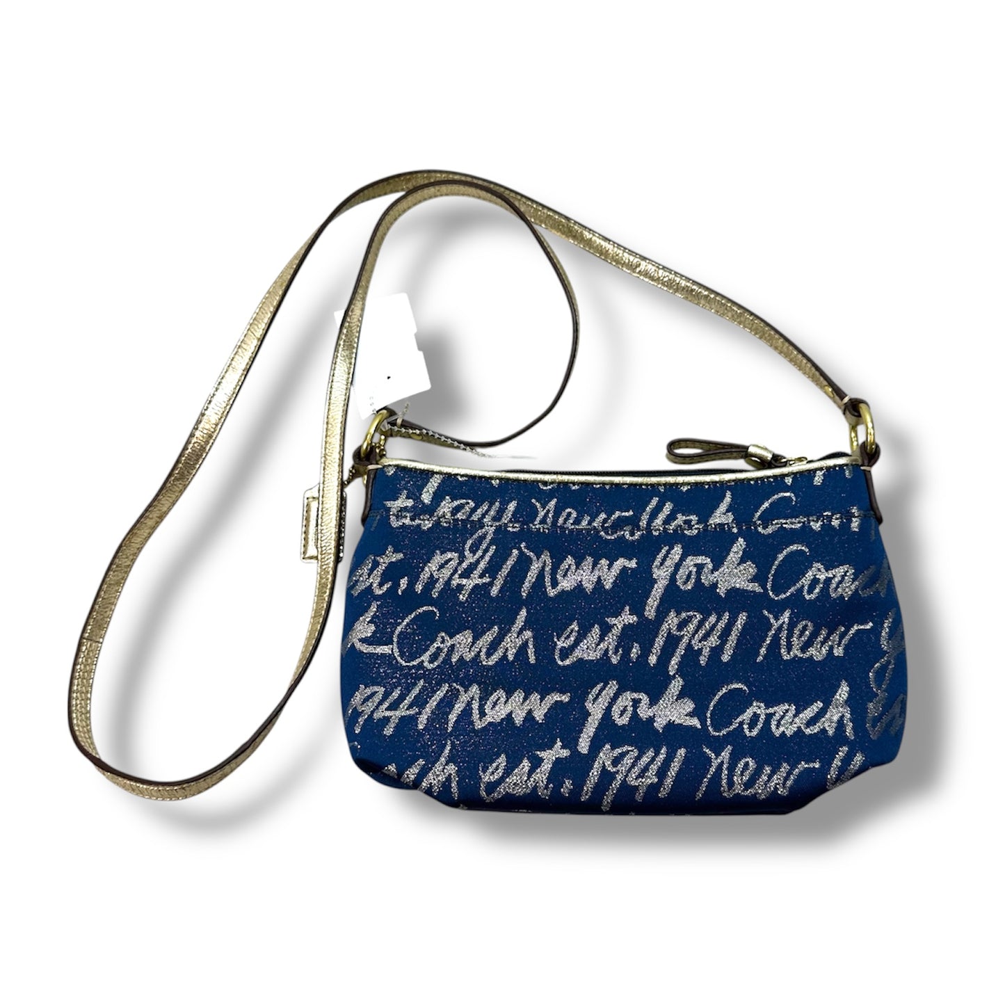 Poppy Signature Script Lurex crossbody bag Designer By Coach, Size: Small
