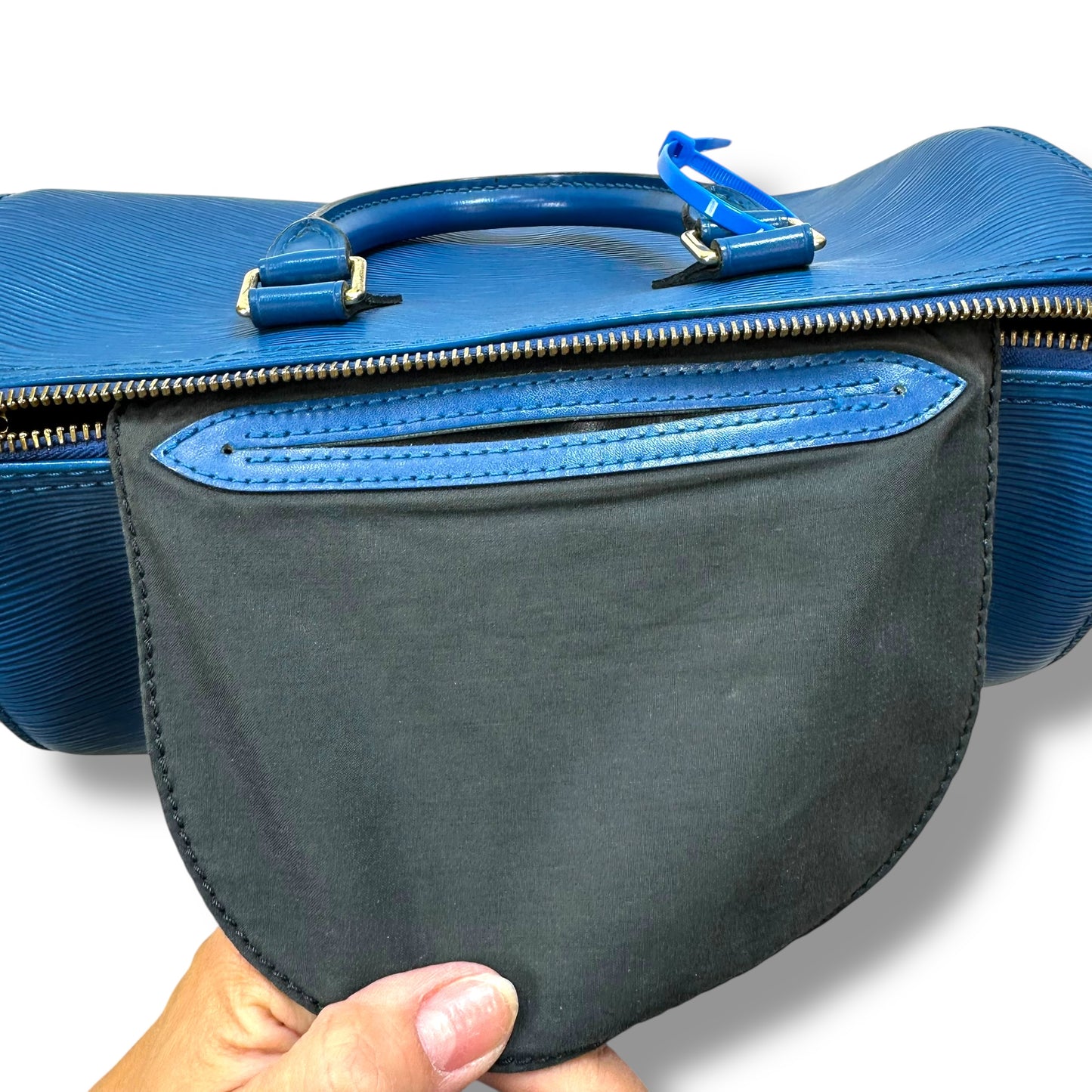 Blue Epi Leather Speedy 25 Handbag Luxury Designer By Louis Vuitton, Size: Medium