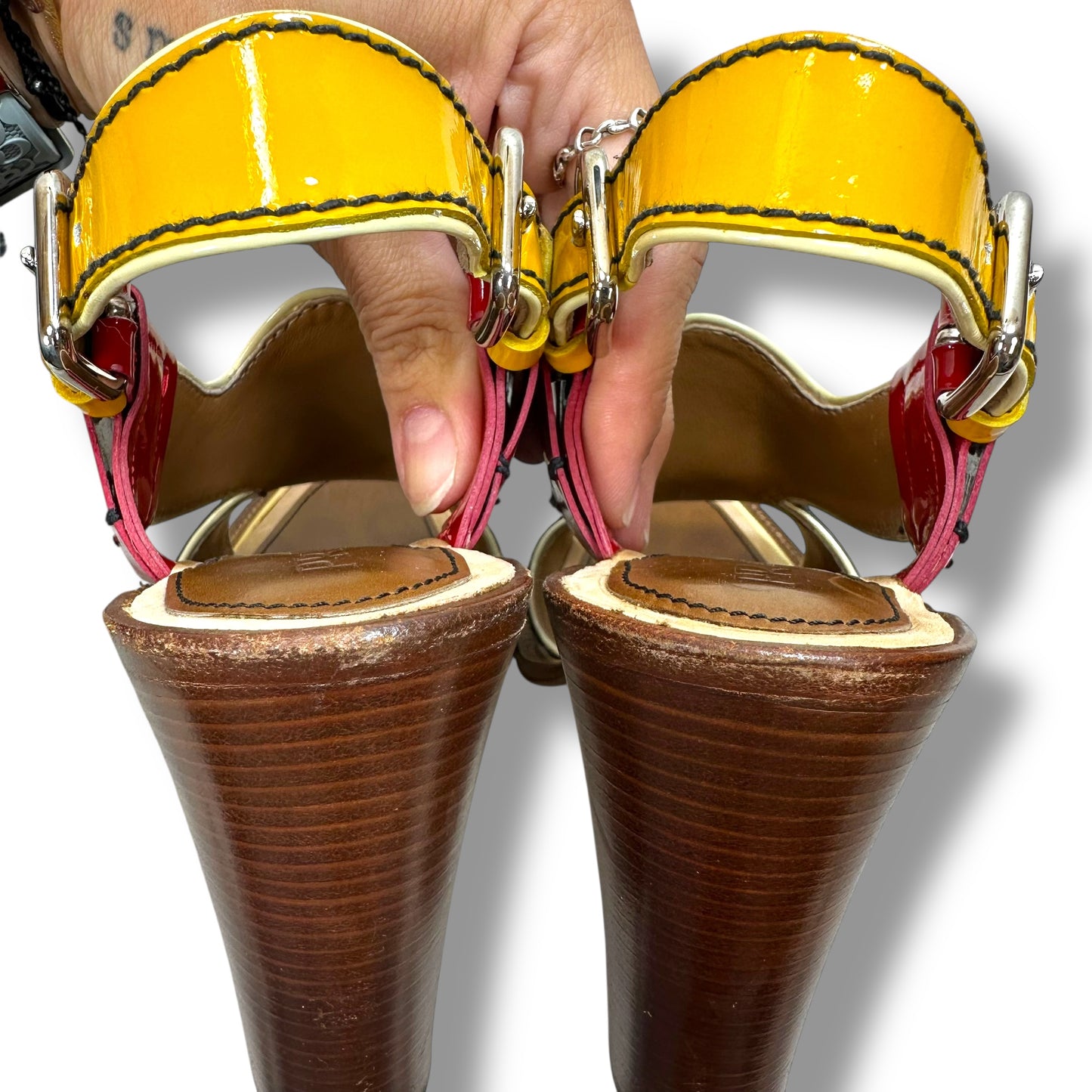 Sandals Luxury Designer By Prada In Multi-colored, Size: 6.5 / 36.5
