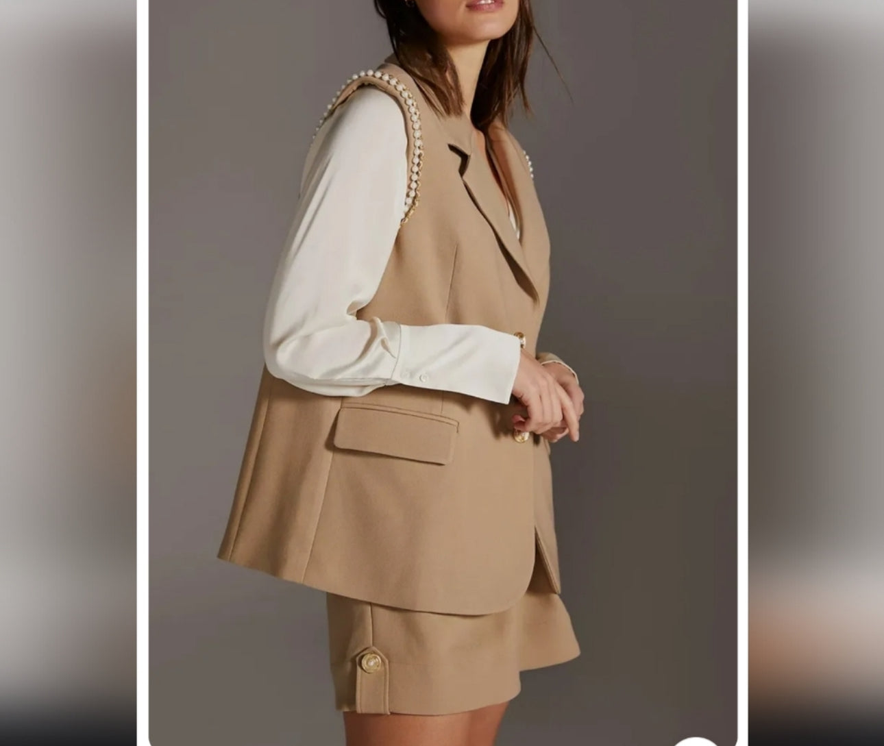 Blazer and Short Set By Anthropologie X Jovonna London In Tan, Size: Xs