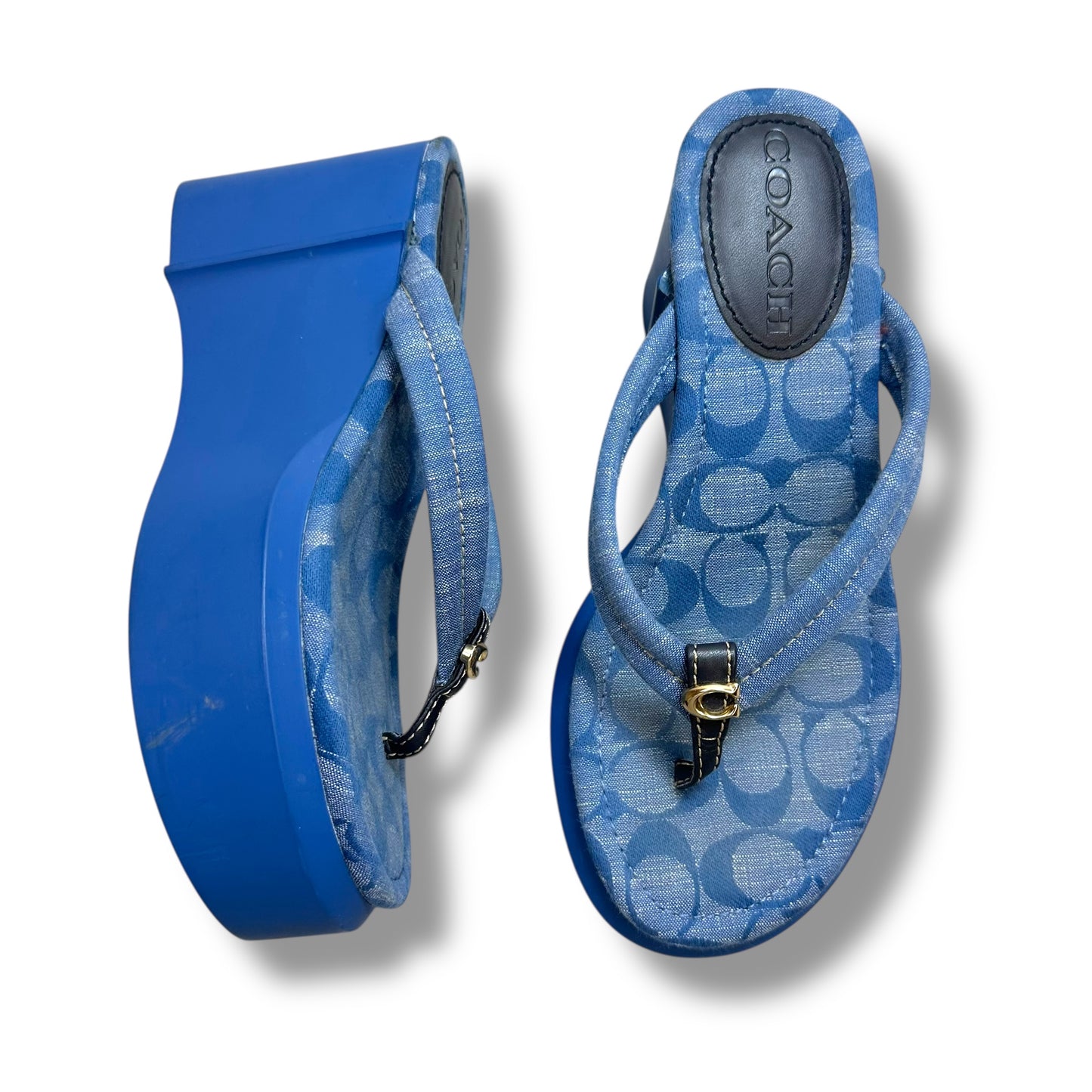 Franki Flip Flop platform Sandals Designer By Coach In Blue, Size: 6