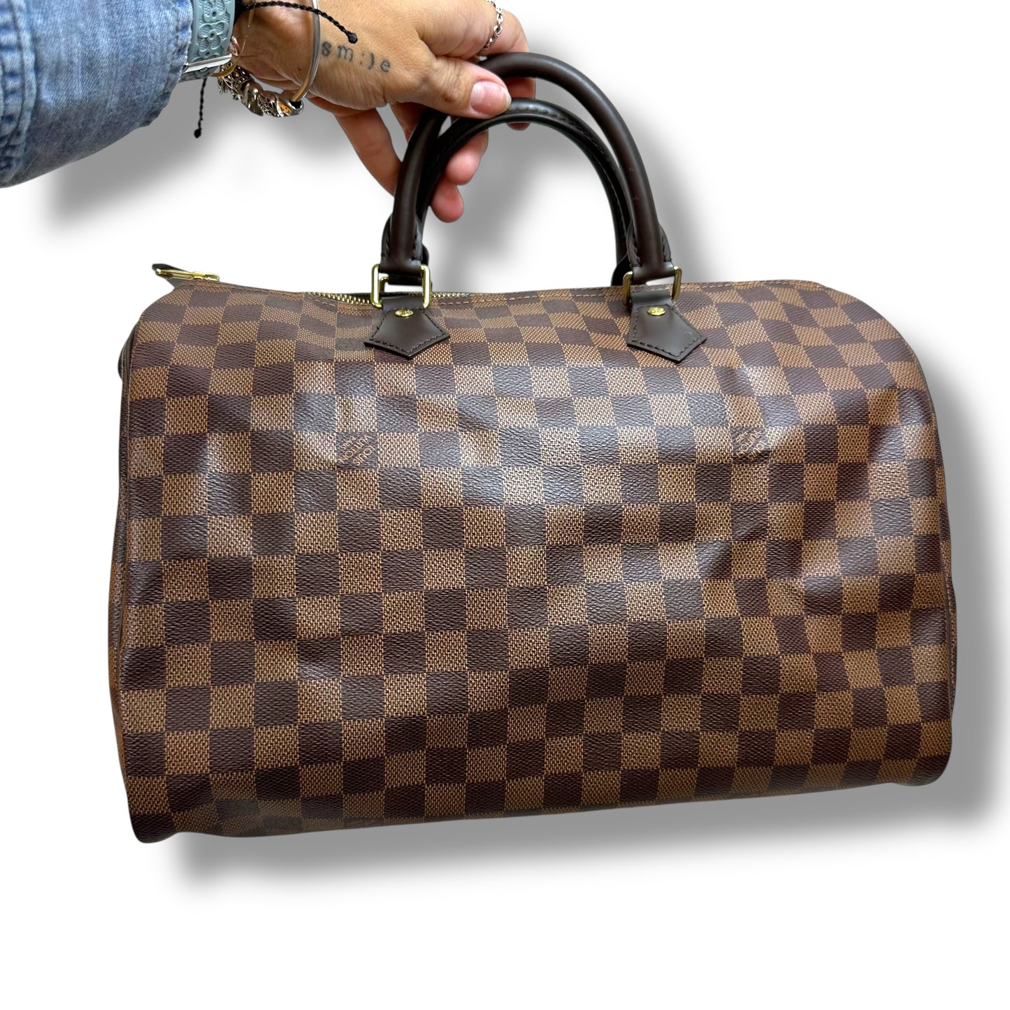 Speedy 35 Handbag Luxury Designer By Louis Vuitton, Size: Medium