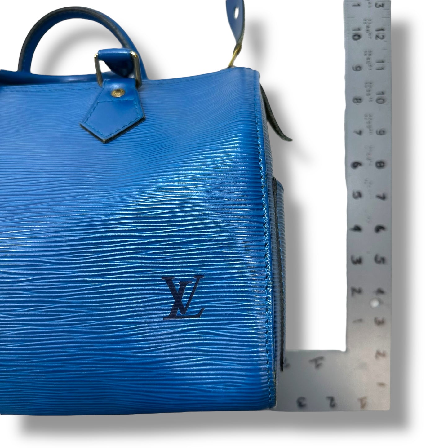 Blue Epi Leather Speedy 25 Handbag Luxury Designer By Louis Vuitton, Size: Medium