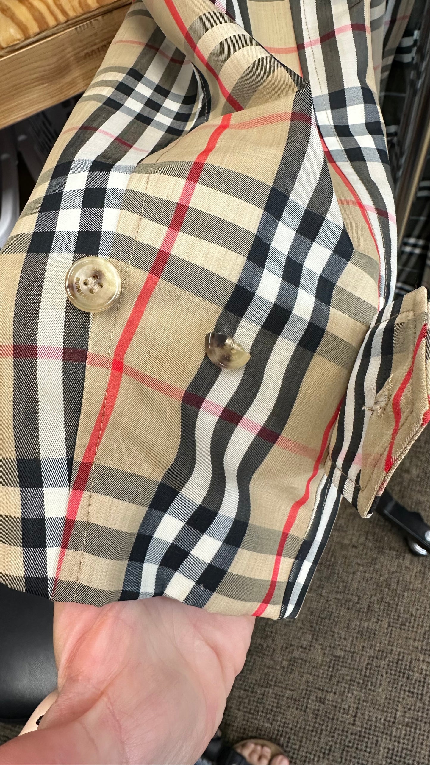 Jacket Luxury Designer By Burberry In Plaid Pattern, Size: 12