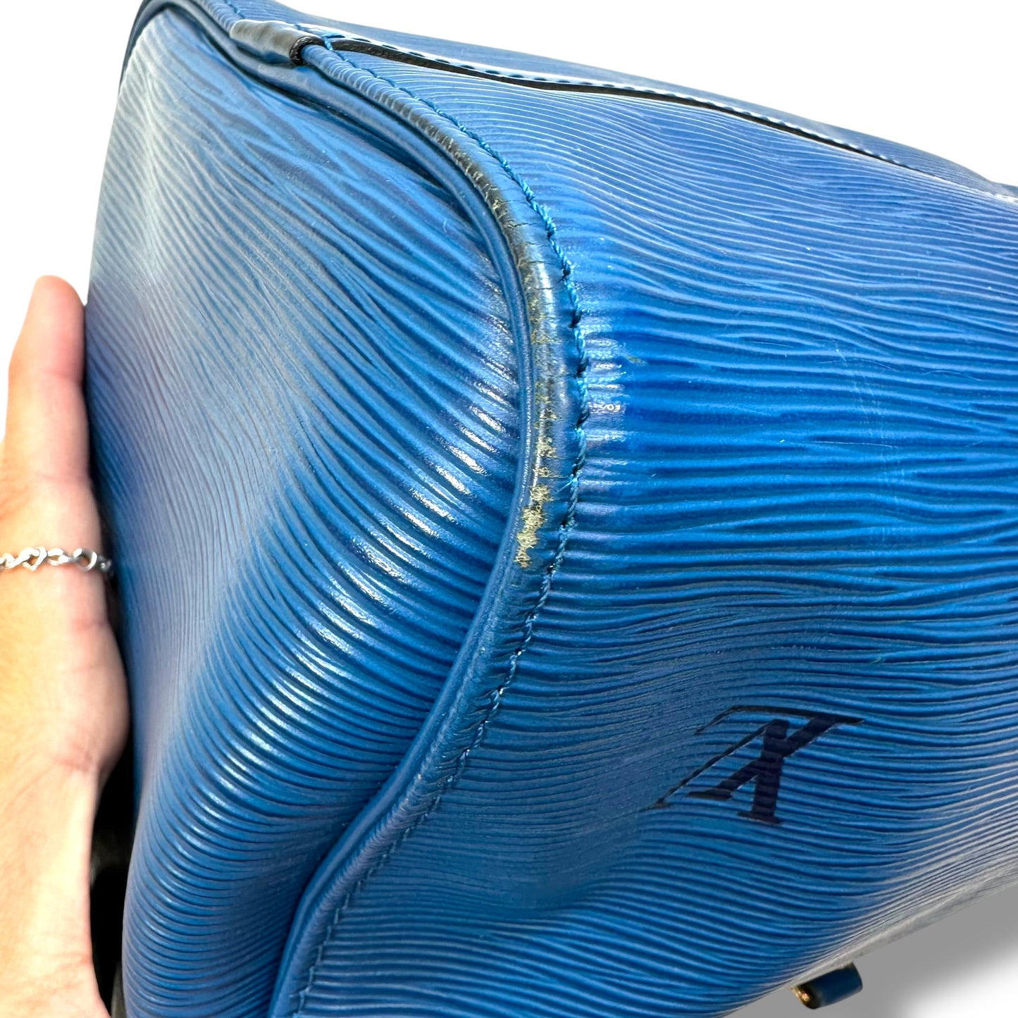 Blue Epi Leather Speedy 25 Handbag Luxury Designer By Louis Vuitton, Size: Medium