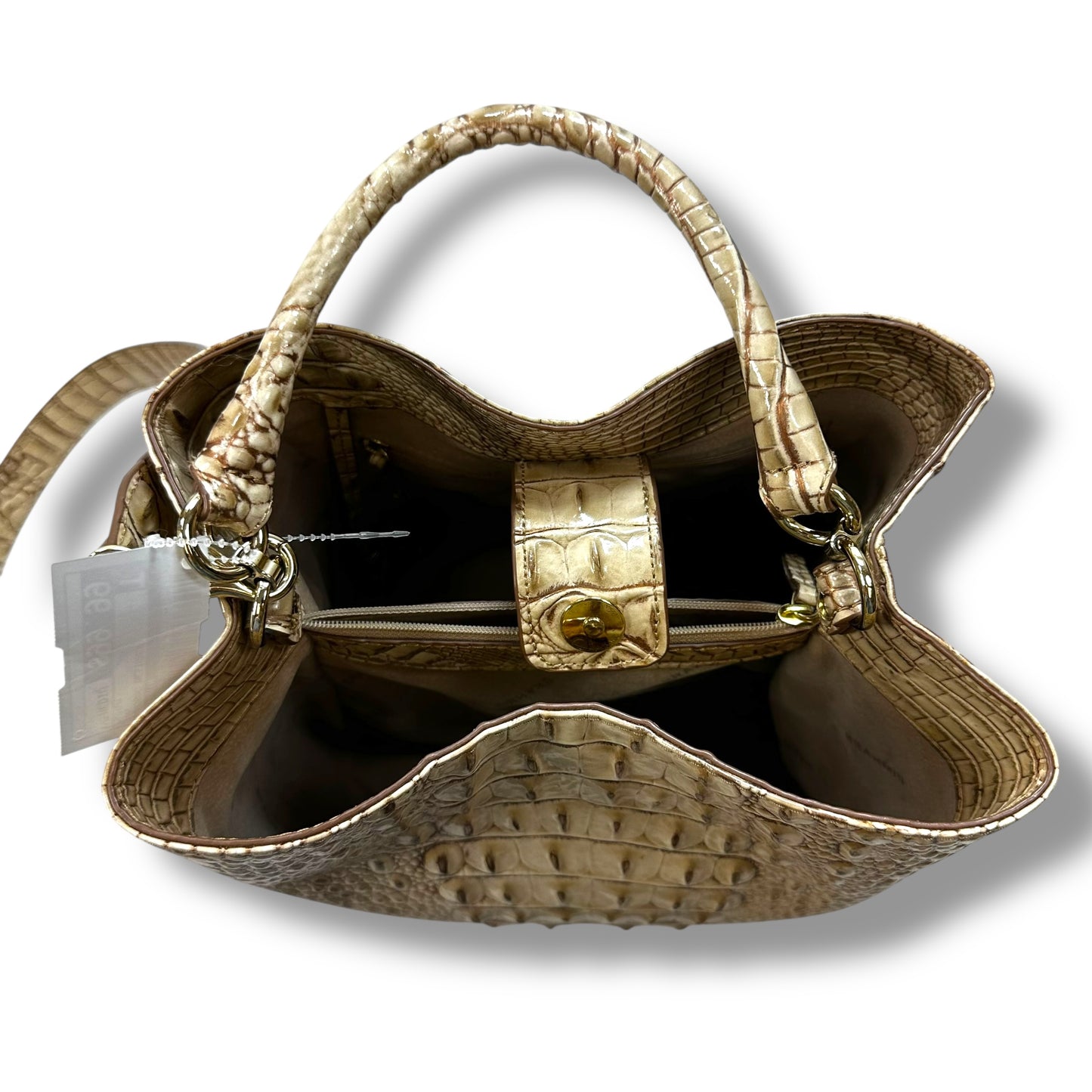 Amelia Croc Embossed Leather Bucket Bag Handbag Designer By Brahmin, Size: Medium