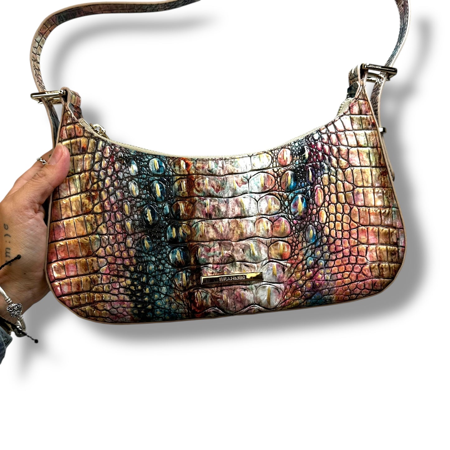 Kyrie Small Embossed Leather Shoulder Bag Handbag Designer By Brahmin, Size: Small