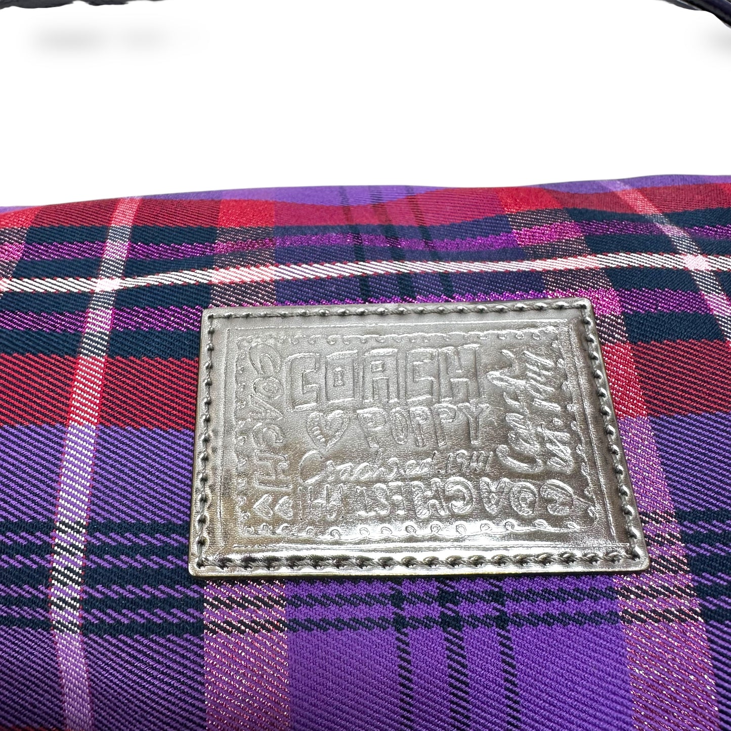 Vintage Poppy Tartan Plaid Pop Pocket Swing Hobo Handbag Designer By Coach, Size: Large