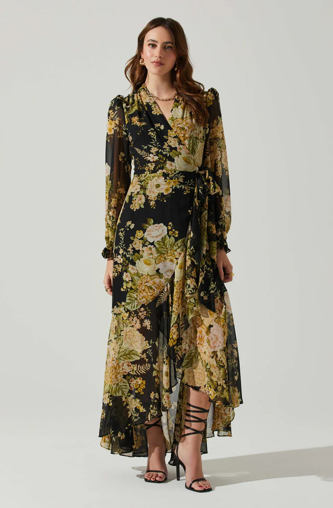 Wrap Dress Casual Maxi By Astr In Floral Print, Size: L