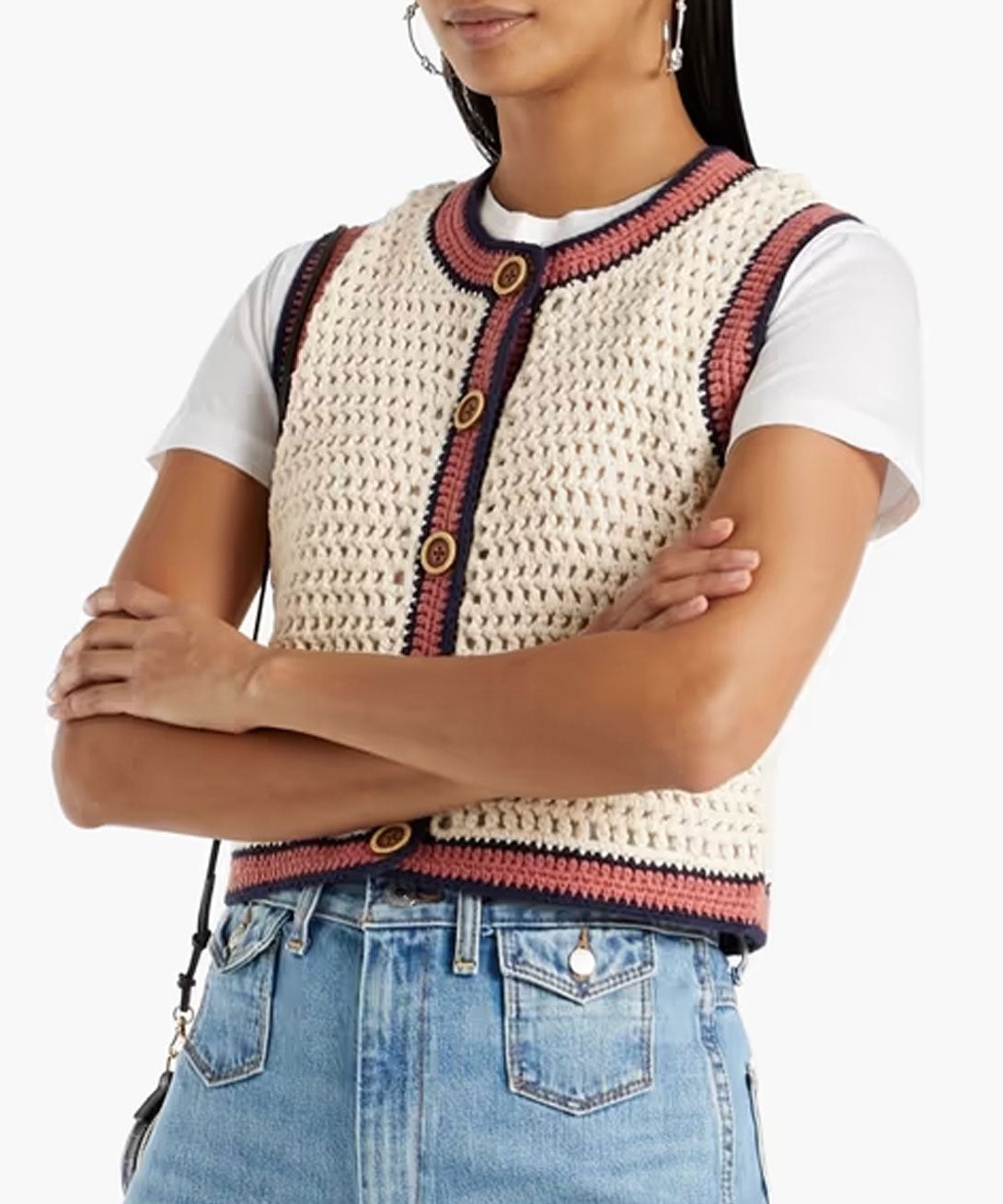 90s cardigan sweater Vest By REDONE In Ivory, Size: Xs