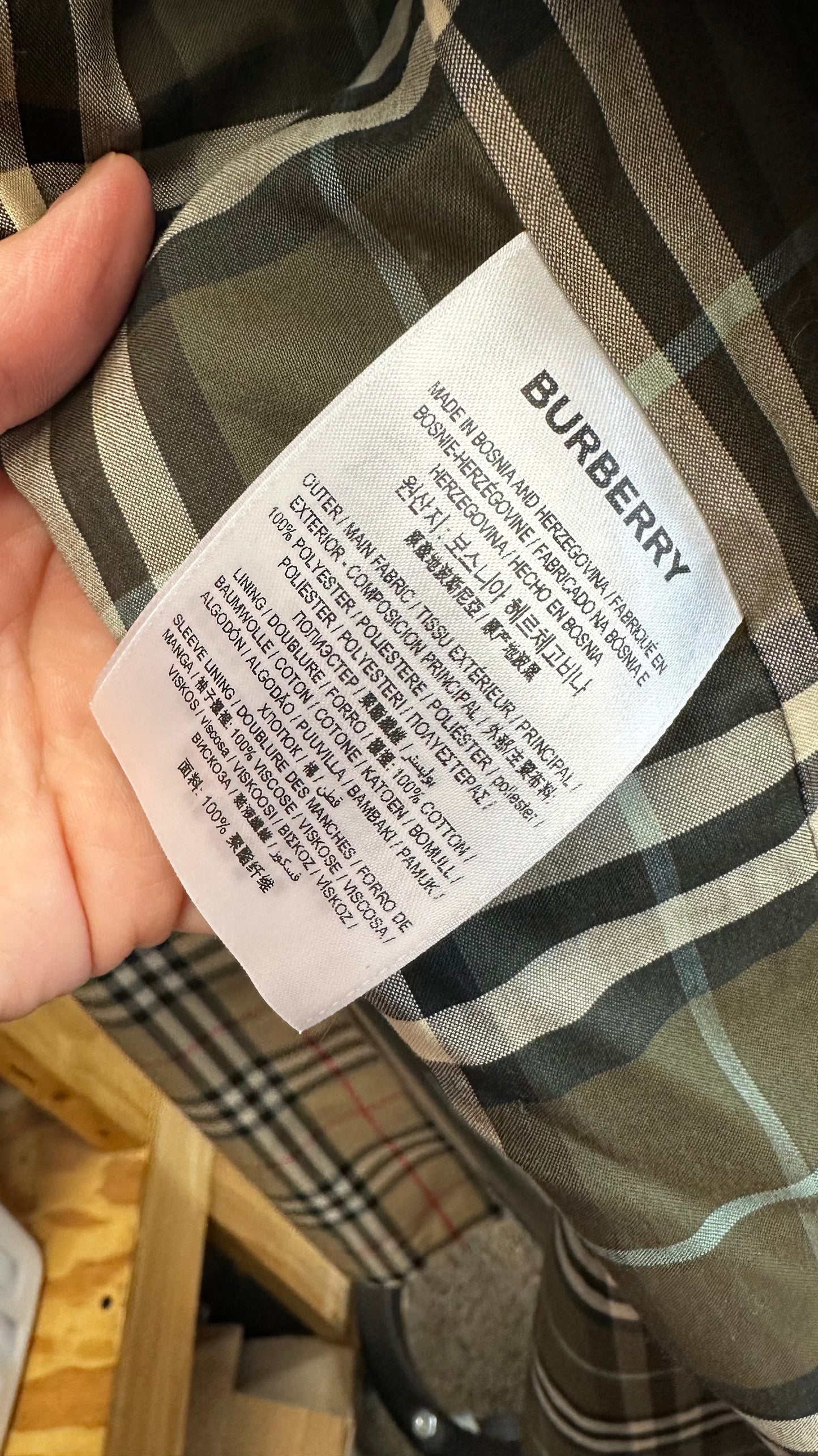 Jacket Luxury Designer By Burberry In Plaid Pattern, Size: 12