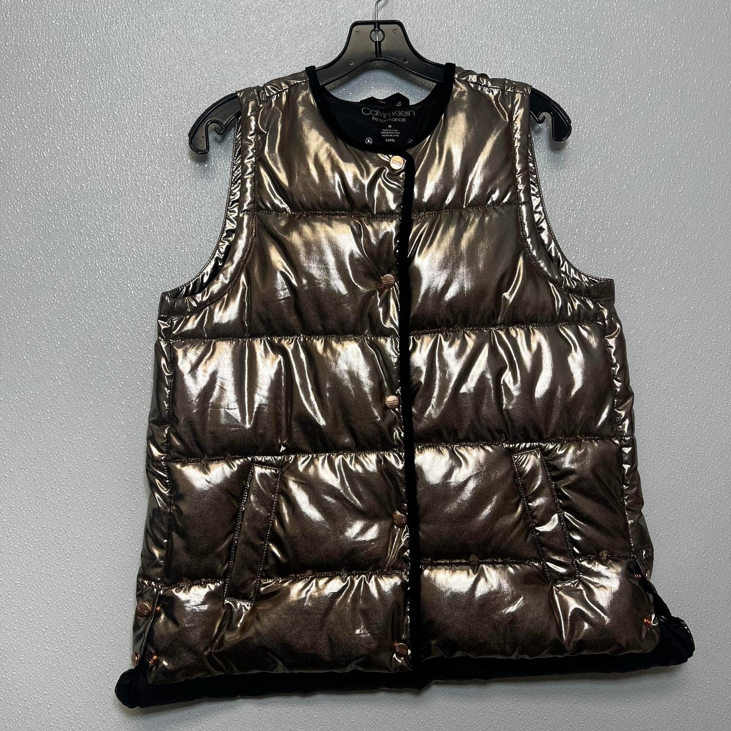 Vest Puffer & Quilted By Calvin Klein O In Gold, Size: M