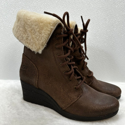 Waterproof Boots Ankle Heels By Ugg In Chocolate, Size: 9