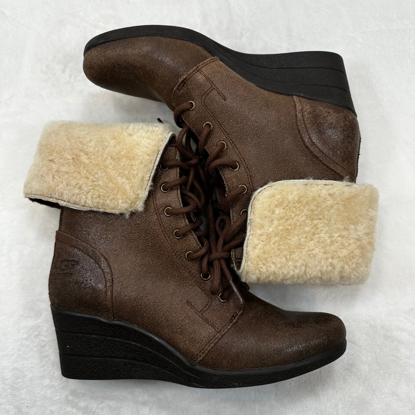 Waterproof Boots Ankle Heels By Ugg In Chocolate, Size: 9