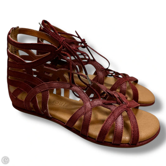 Sandals Flats By Gentle Souls In Maroon, Size: 6.5