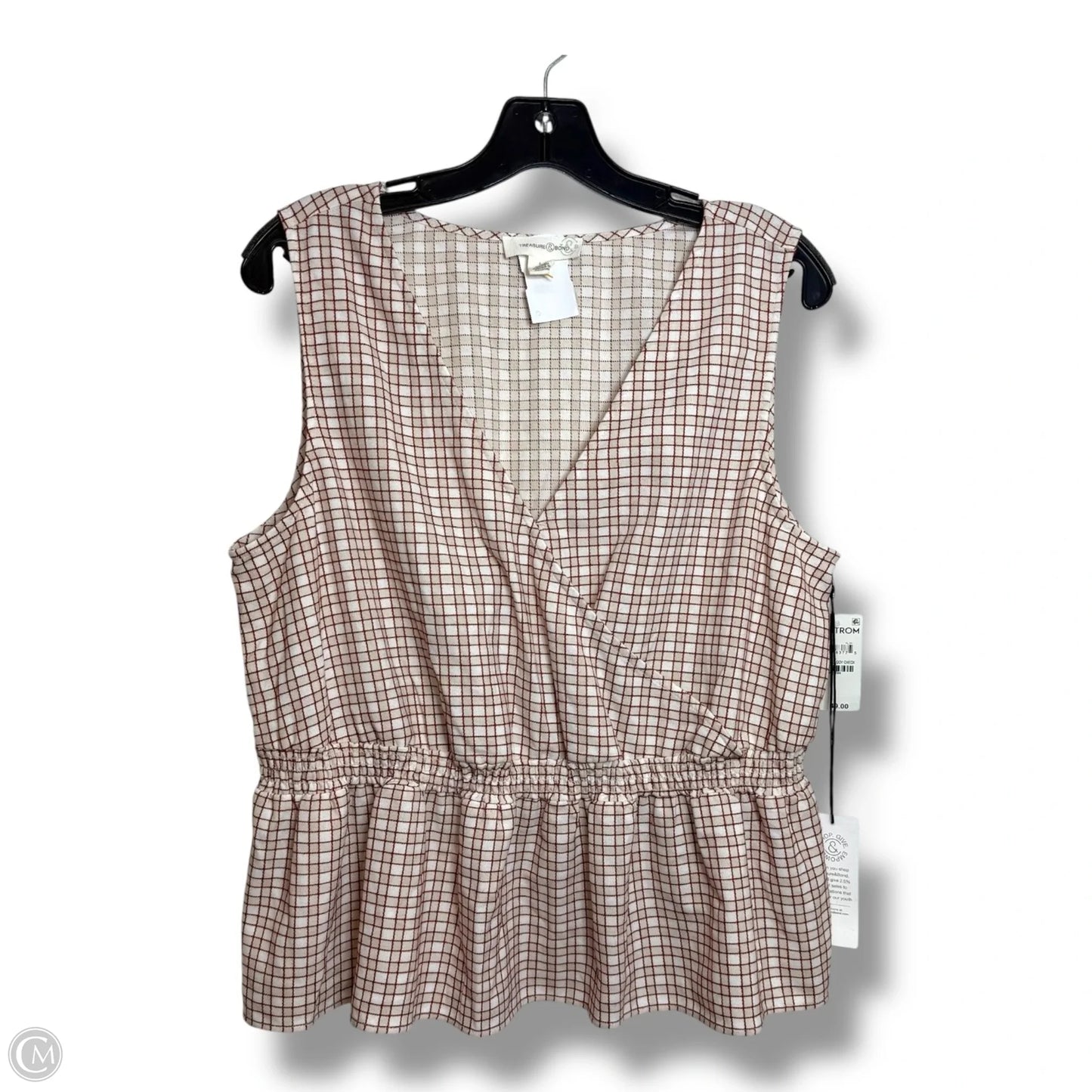 Top Sleeveless By Treasure And Bond In Plaid Pattern, Size: L